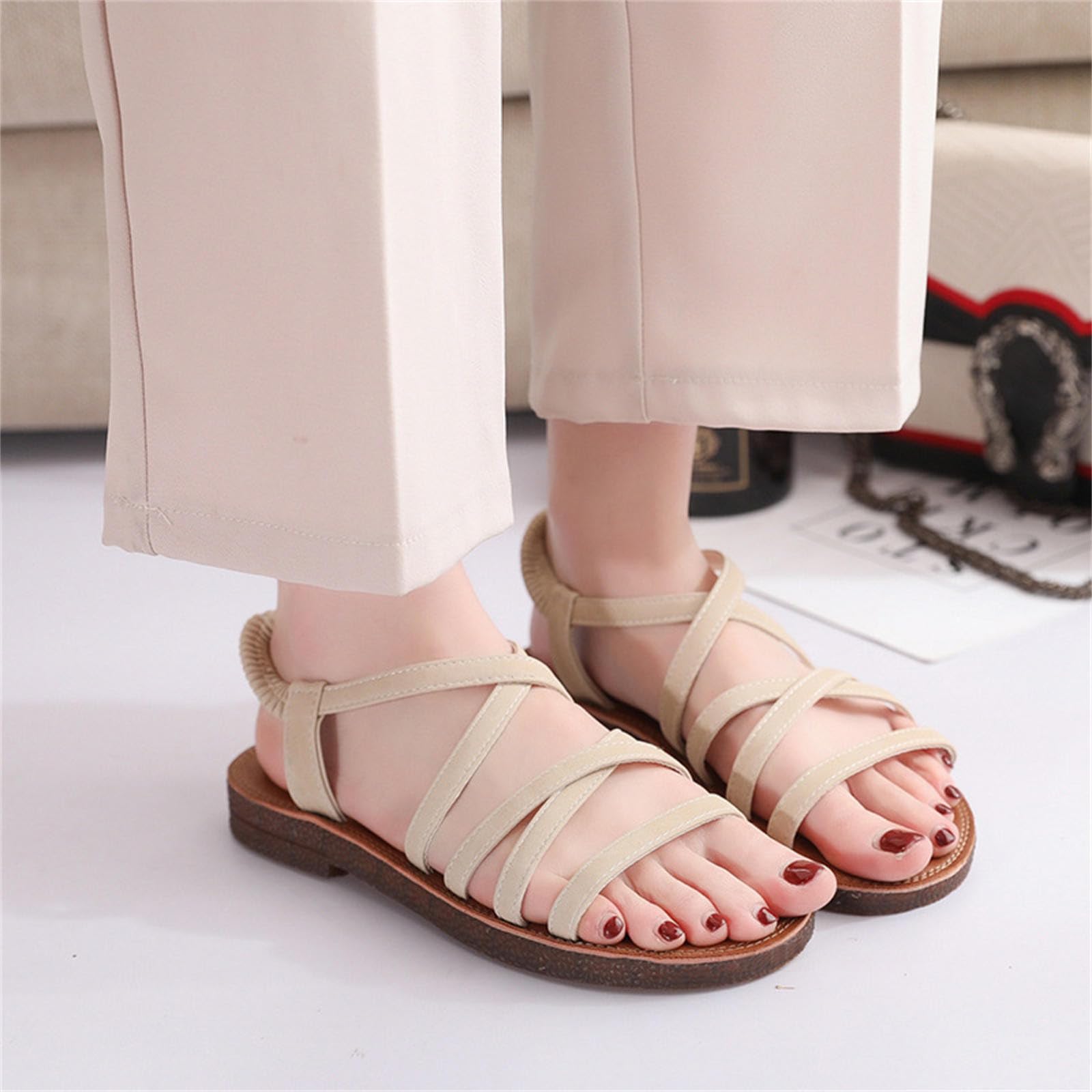 Oelaio Women's Summer Sandals - Comfortable Flat Roman Beach Shoes for Students & Casual Dressy Wear | Size 5.5 | Perfect for Beach Outings, Campus Walks & Summer Vacations