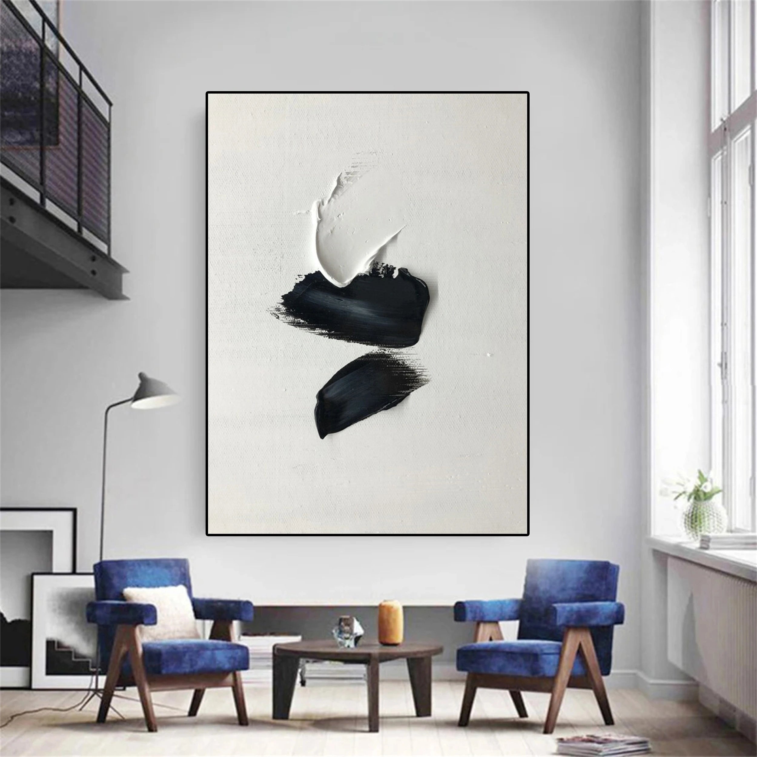 Custom Size White & Black Minimalist Textured Painting Canvas - Abstract Wall Art for Living Room, Bedroom & Office Decor #MM136