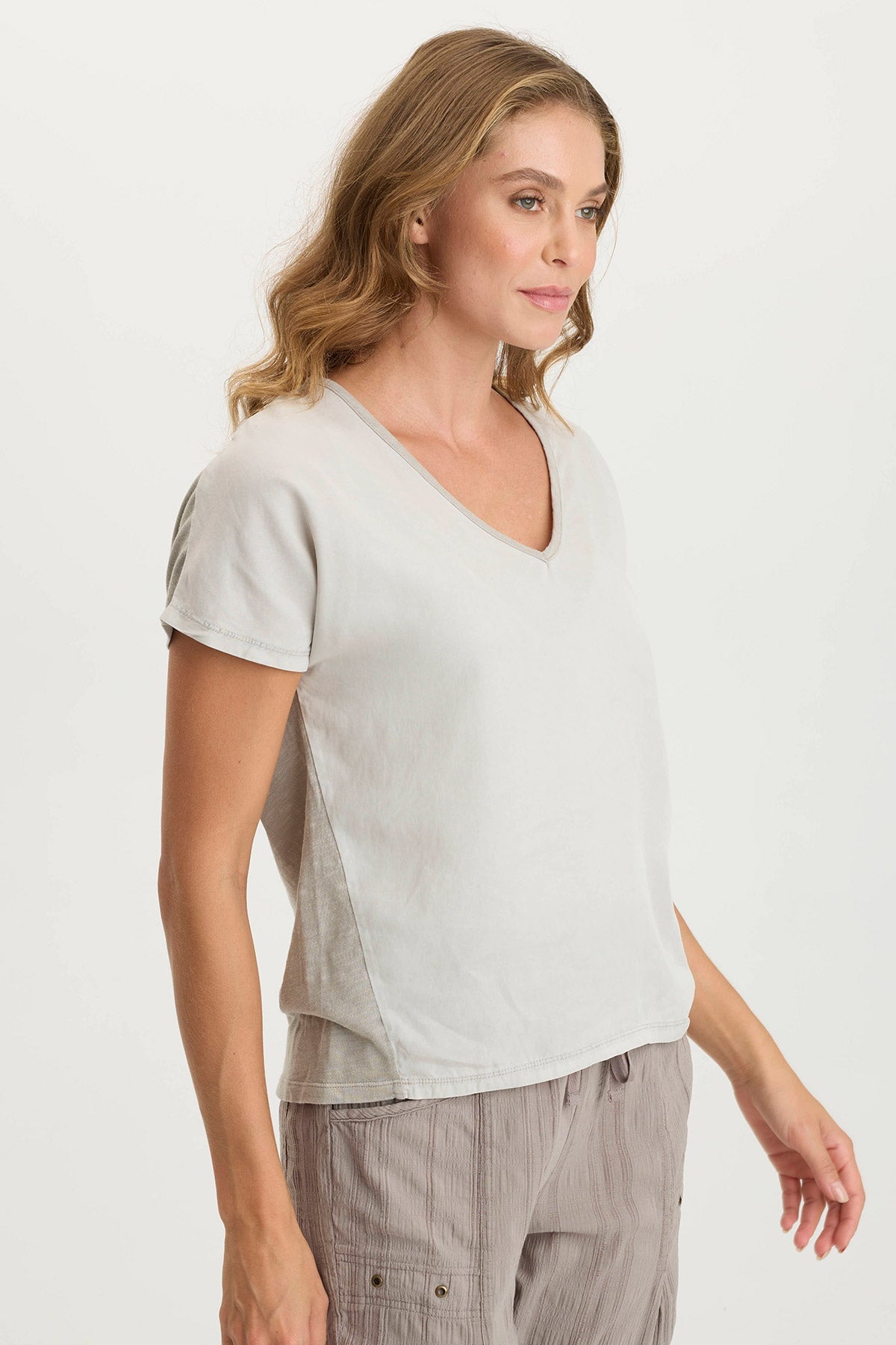 Ulysses Twill & Jersey Oversized V-Neck Top for Women - Comfortable Loose Fit Casual Shirt for Everyday Wear, Work & Outings