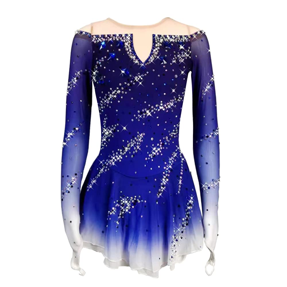 LIUHUO Girls Figure Skating Dress - Blue Gradient Competition Ice Skating Costume for Performances & Ice Shows | Perfect for Ice Dancing, Competitions & Recitals