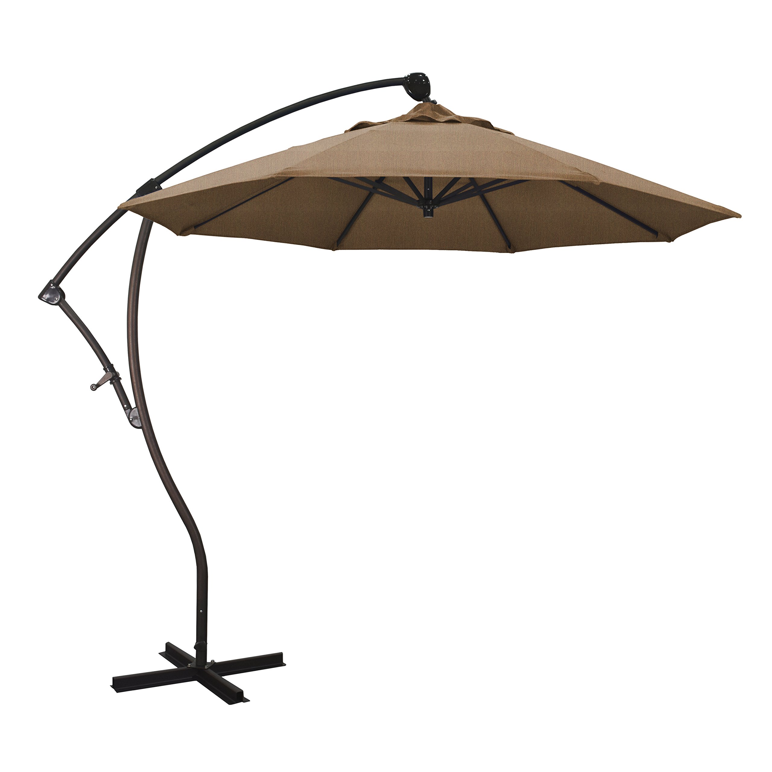 9' Round Aluminum Cantilever Umbrella with Crank Lift & 360° Rotation - Bronze Pole & Teak Frame for Patio, Poolside, and Outdoor Dining - California Umbrella