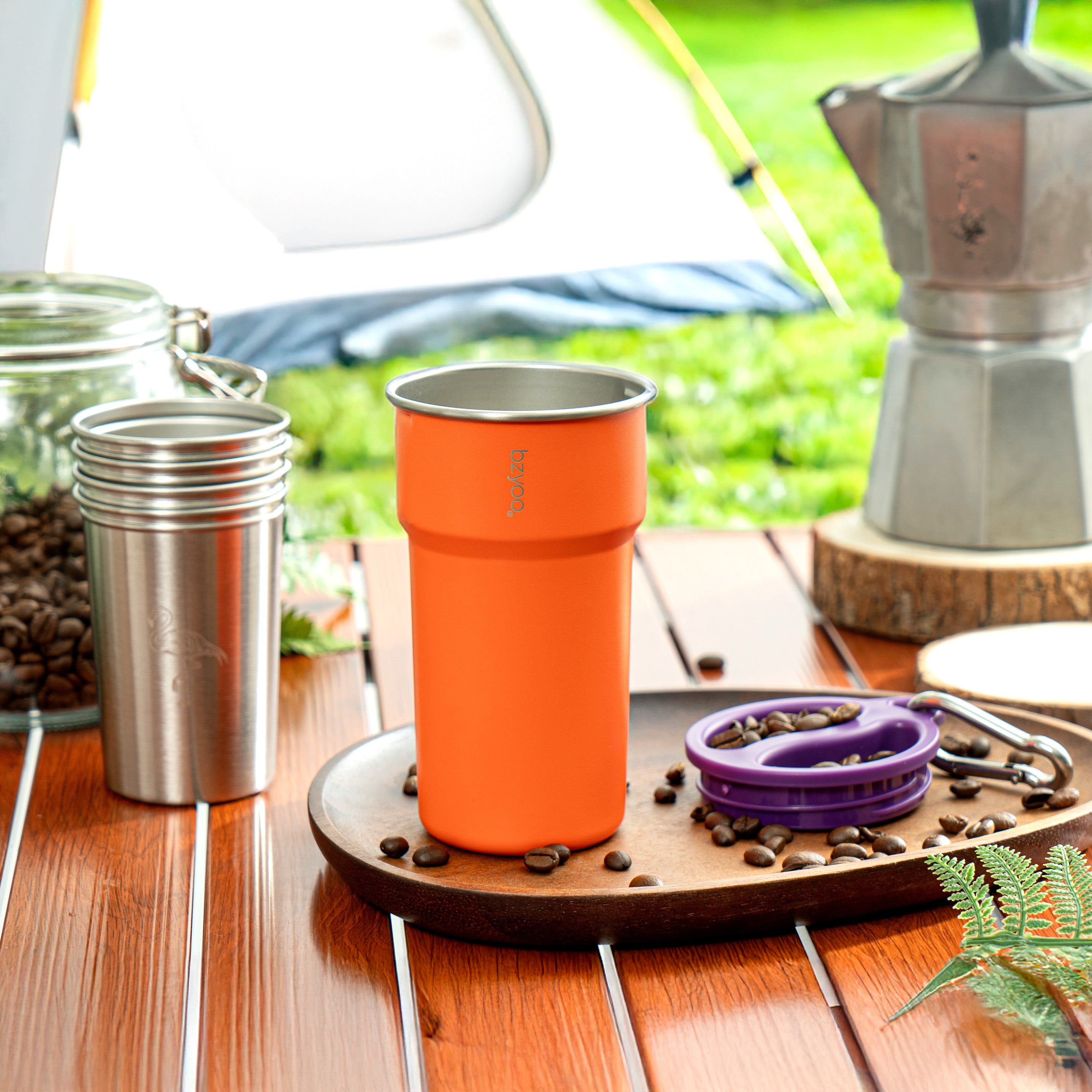 Premium Stainless Steel Camping Cup Set with Hooks - 3-Piece Nesting Design, Durable & Lightweight for Outdoor Adventures (Orange) | Perfect for Hiking, Backpacking, and Travel Accessories