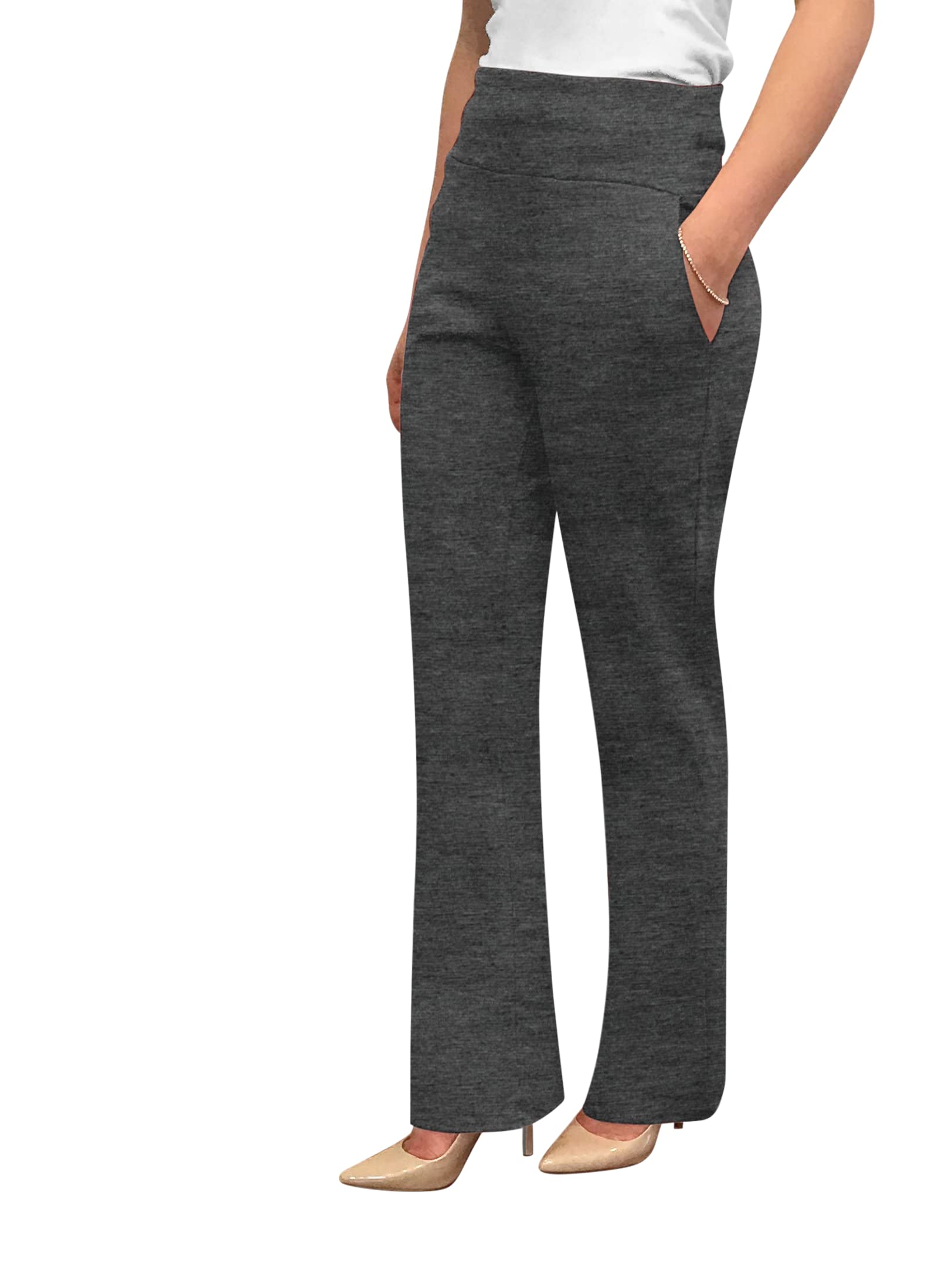 OrlyCollection Women's High Waisted Bootcut Yoga Pants with Pockets - Comfortable Bootleg Work Pants & Dress Pants for Office, Travel & Casual Wear