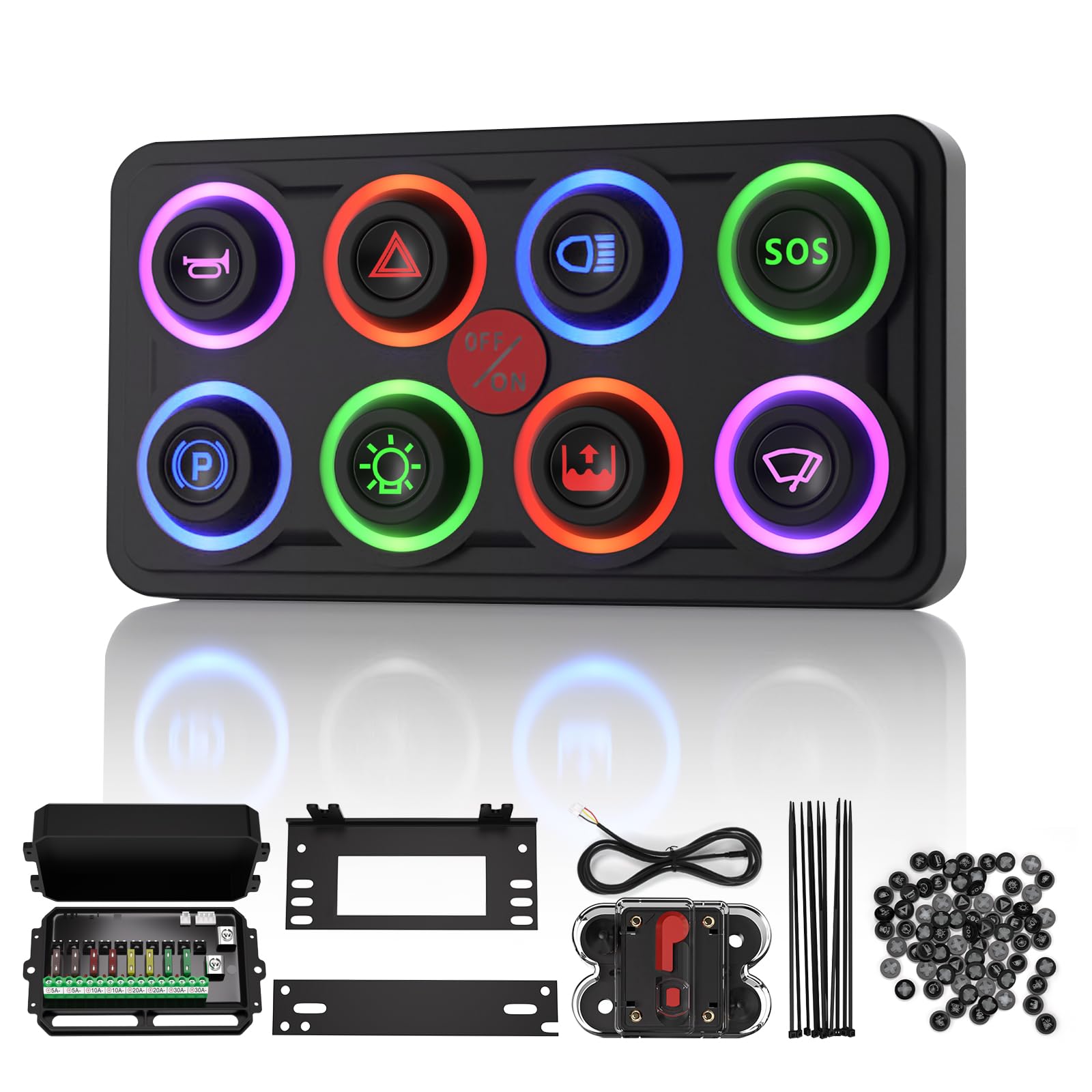 MaySpare 8 Gang Switch Panel - Upgraded Multicolored Toggle Momentary Pulse Switch Panel with Electronic Relay System | IP68 Waterproof for Yachts, Trucks, Off-Road Vehicles, RVs, SUVs, UTVs & ATVs | Perfect for Marine, Automotive & Outdoor Power Control Applications