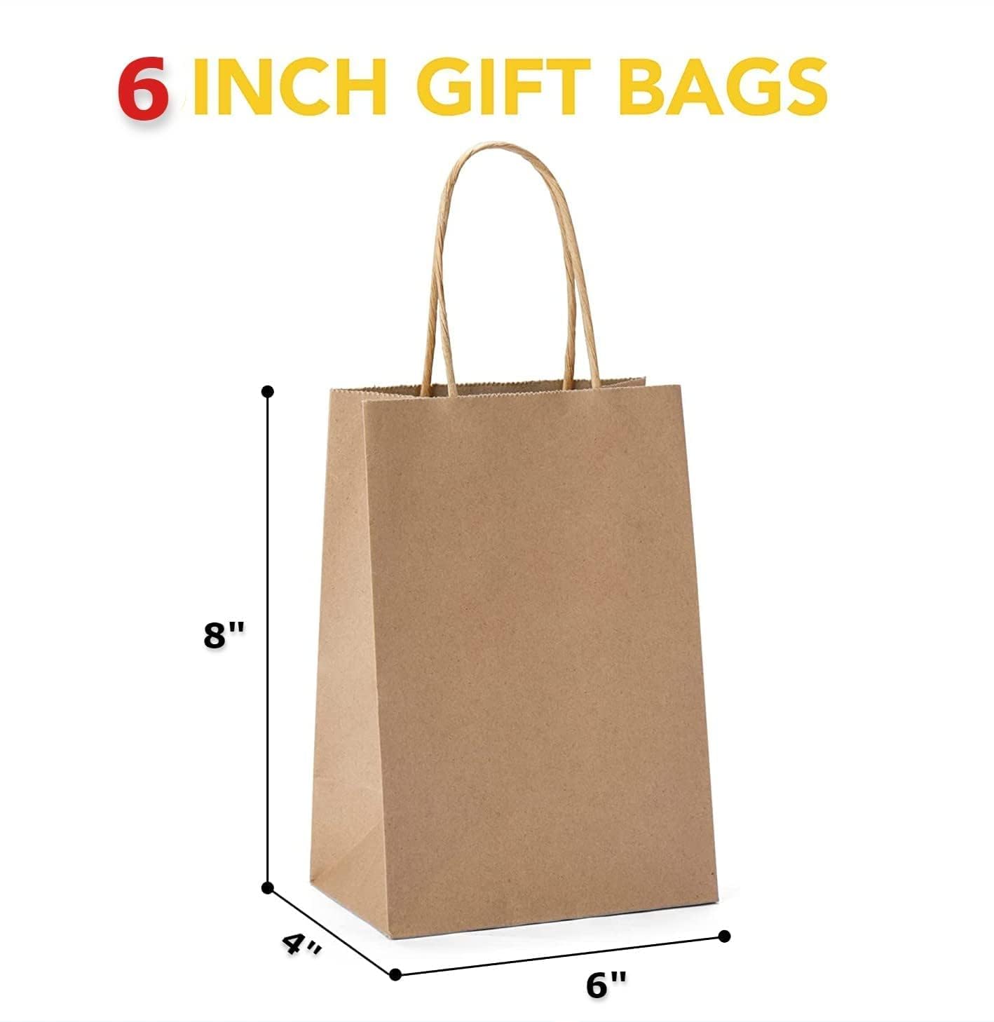 Eco-Friendly Brown Kraft Paper Gift Bags 6x8x4 Inches - 15 Pack Disposable Recycled Party Favor Goodie Bags for Birthdays, Weddings & Baby Showers - Sustainable Return Gift Packaging for Crafts & Events