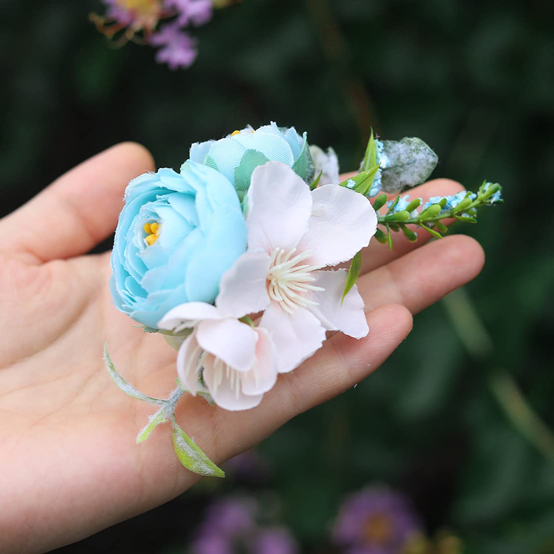 Fangsen Silver Rose Wedding Hair Comb - Bridal Floral Hair Clip for Women & Girls (Blue) | Perfect for Weddings, Prom, Parties & Special Occasions