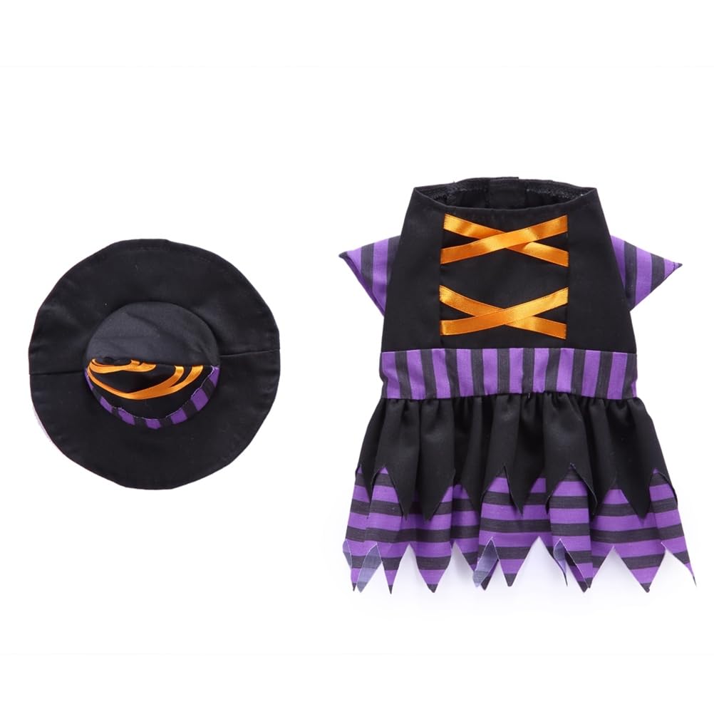 Hemobllo Halloween Dog Costume - Purple Wizard Witch Outfit with Hat for Small & Medium Dogs | Funny Pet Cosplay Costume for Halloween Parties & Dress-Up Play