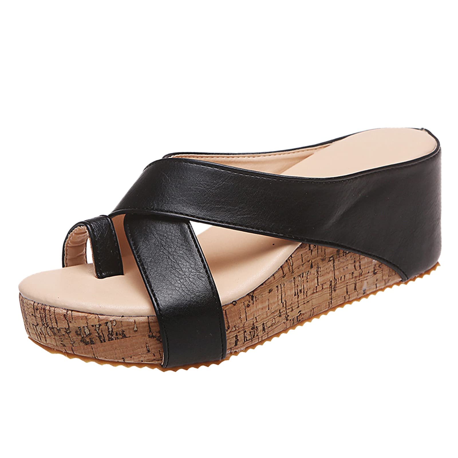 Women's Breathable Black Beach Sandals - Slip-On Casual Wedge Shoes with Open Toe for Summer Walking & Outdoor Activities | White & Solid Color Options