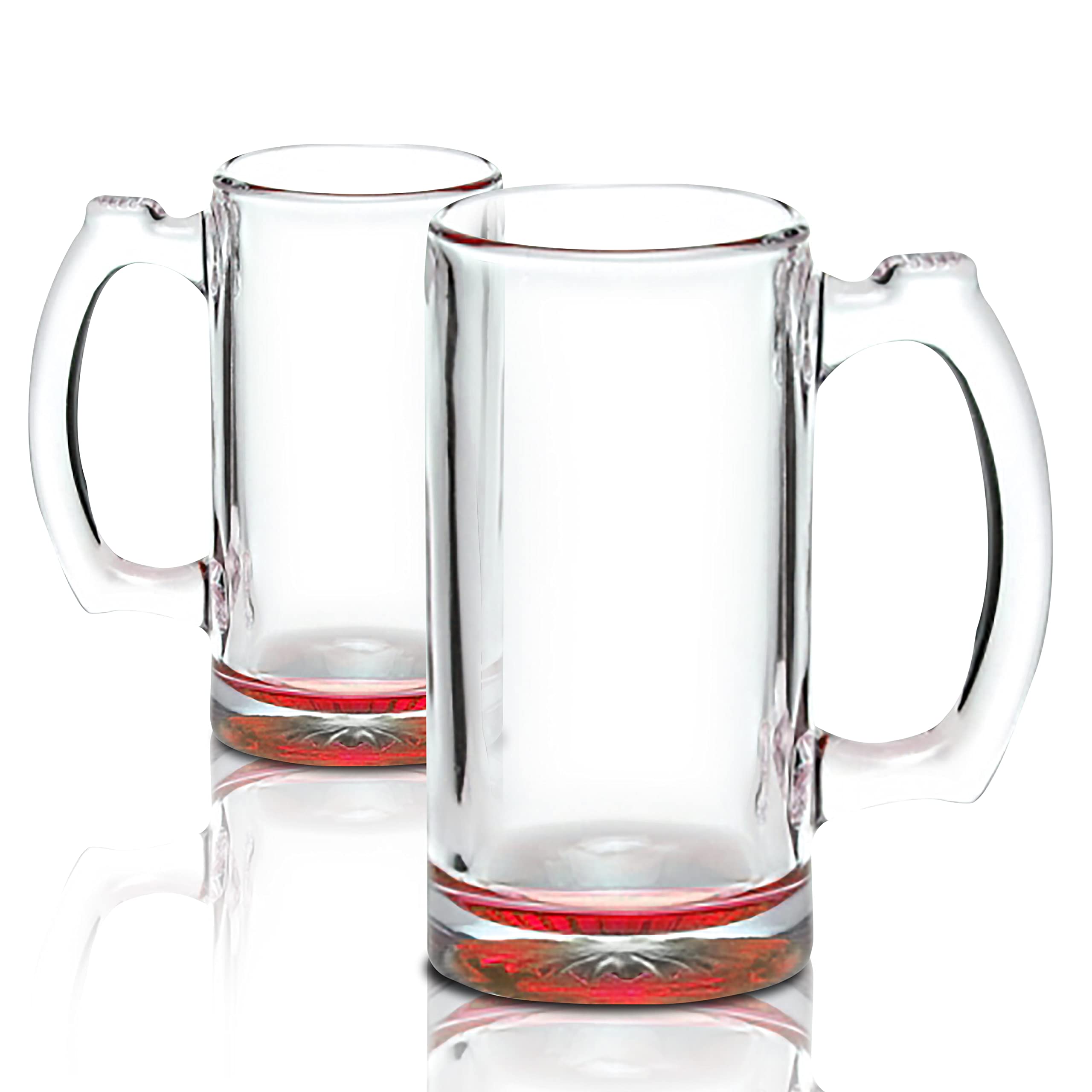 12-Piece Libbey 12 oz Beer Mugs Set - Durable Red Glassware for Groomsmen Gifts, Parties & Home Bar Use