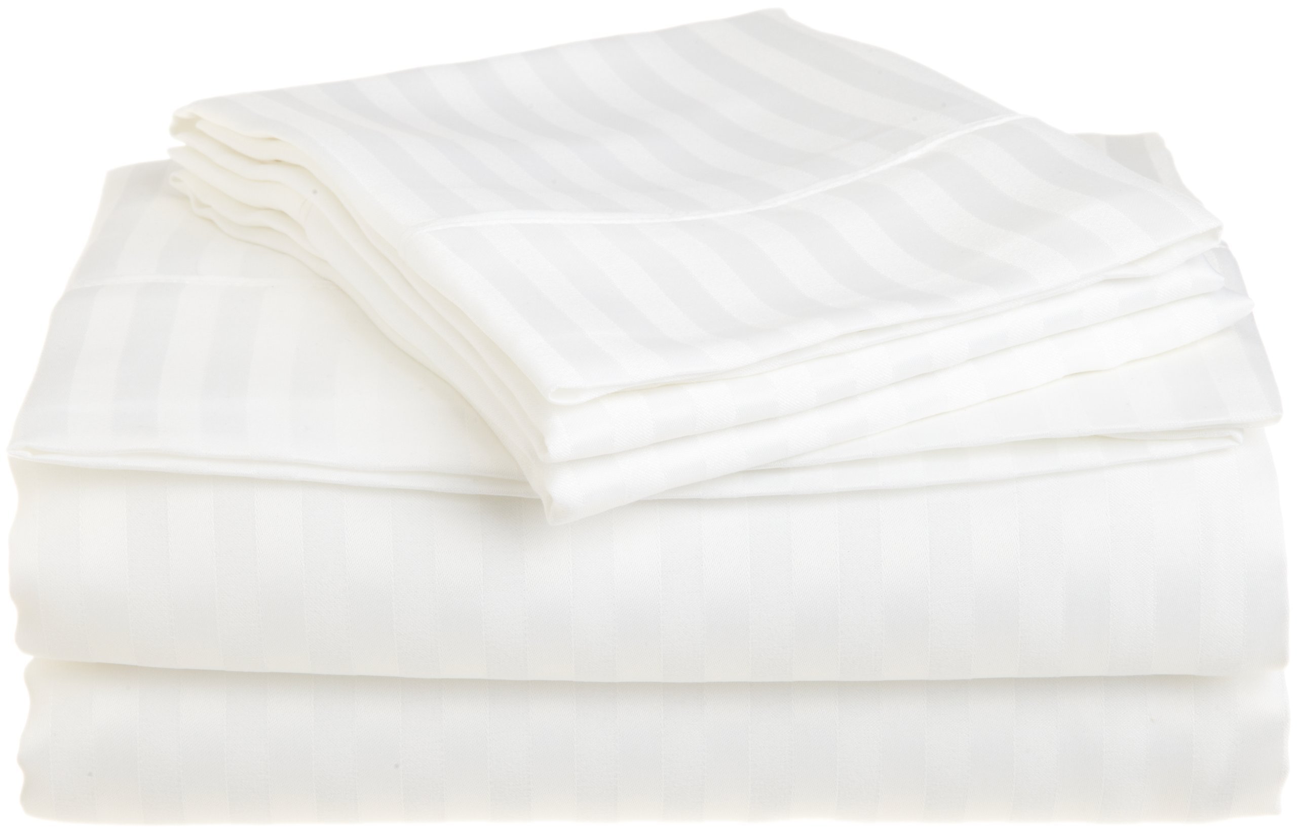 4 Pcs Premium 800 Thread Count 100% Egyptian Cotton Split King Sheets Set - White Stripe, Fits Adjustable Beds with 12'' Deep Pockets | Luxury Bedding for Master Bedroom & Guest Room