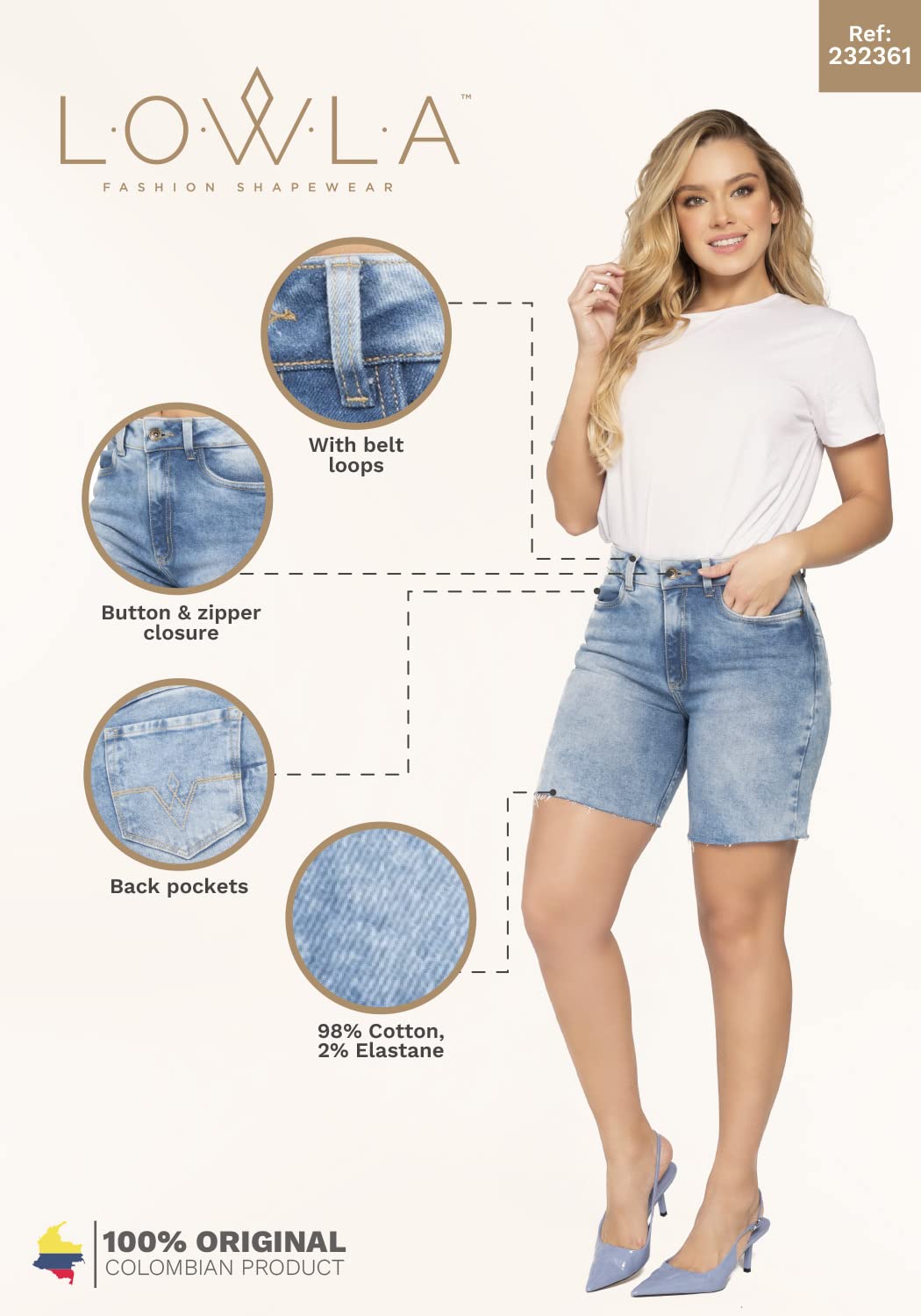 L.O.W.L.A SHAPEWEAR High Waist Tummy Control Jean Shorts for Women - Butt Lifting Denim Shorts for Workouts, Running & Everyday Wear