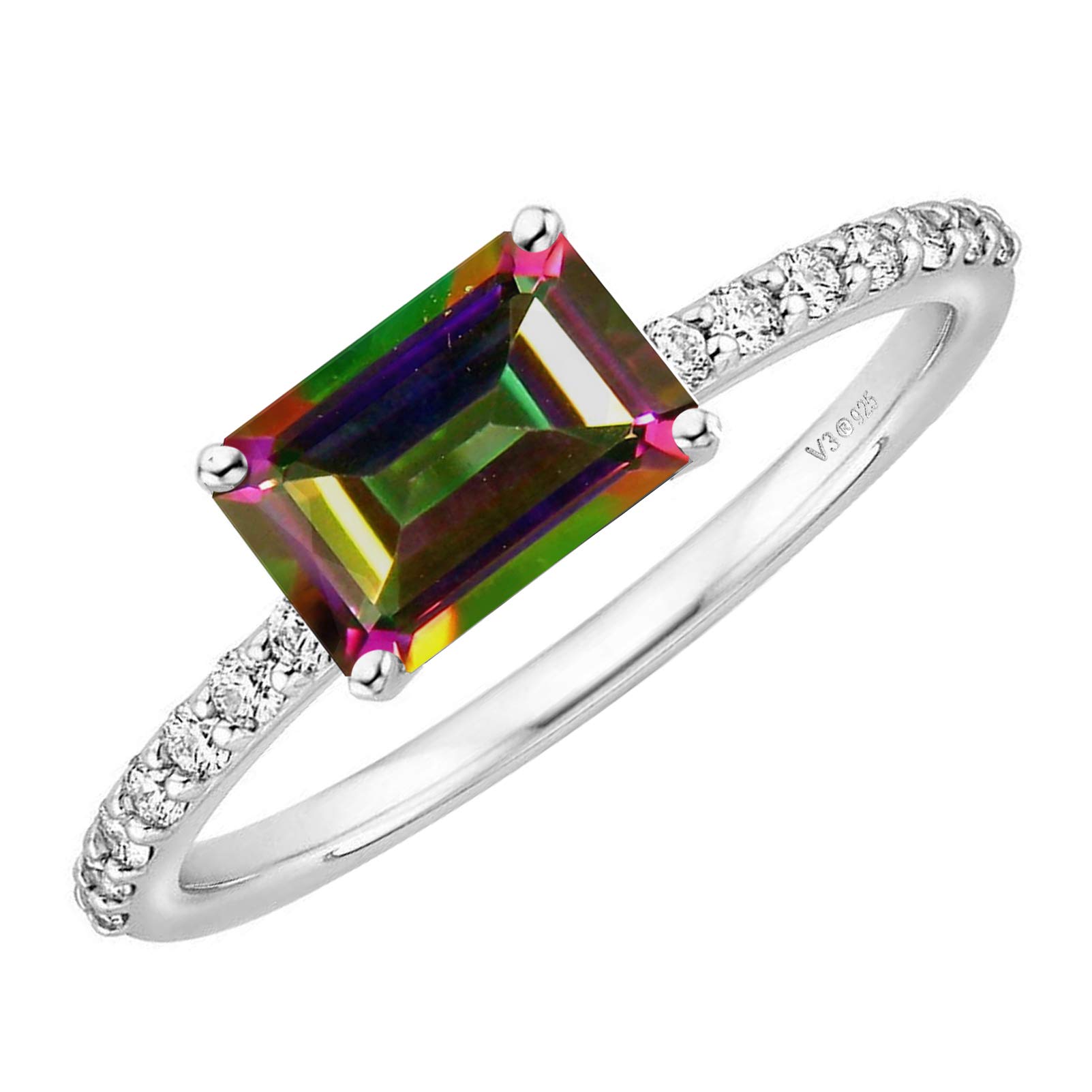 Exquisite Sterling Silver Mystic Topaz & Natural White Topaz Engagement Ring for Women - Perfect for Proposals, Anniversaries & Special Occasions