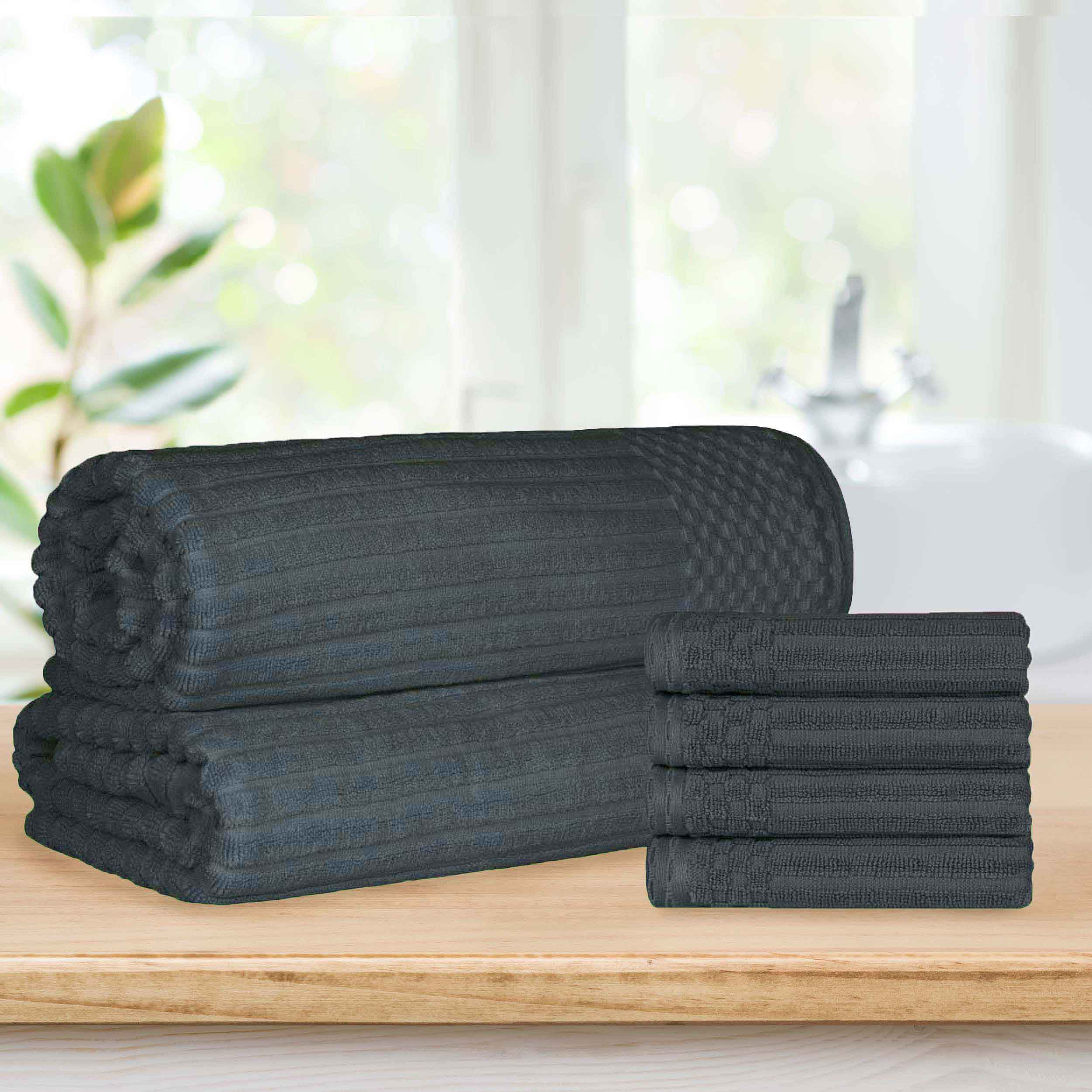 Premium Soho Ribbed Textured Cotton Hand Towels & Bath Sheets Set - Ultra Absorbent, Soft & Quick-Drying - Perfect for Bathroom, Spa, Gym & Guest Use