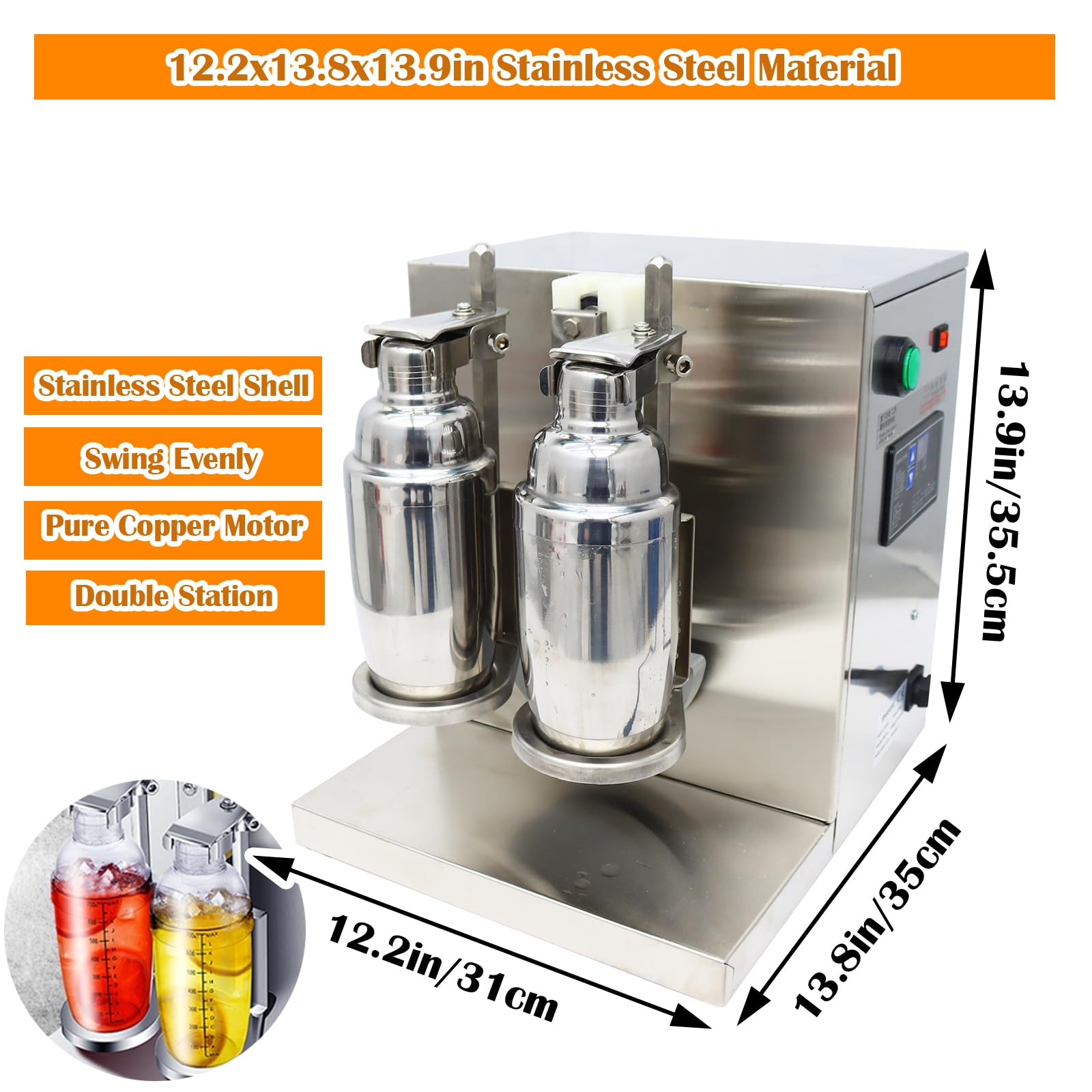 INTBUYING Automatic Bubble Tea Shaker Machine - Dual Station Electric Milk Tea Mixer with 4 Stainless Steel Mugs for Boba, Coffee & Beverages | Perfect for Tea Shops, Cafes & Home Use