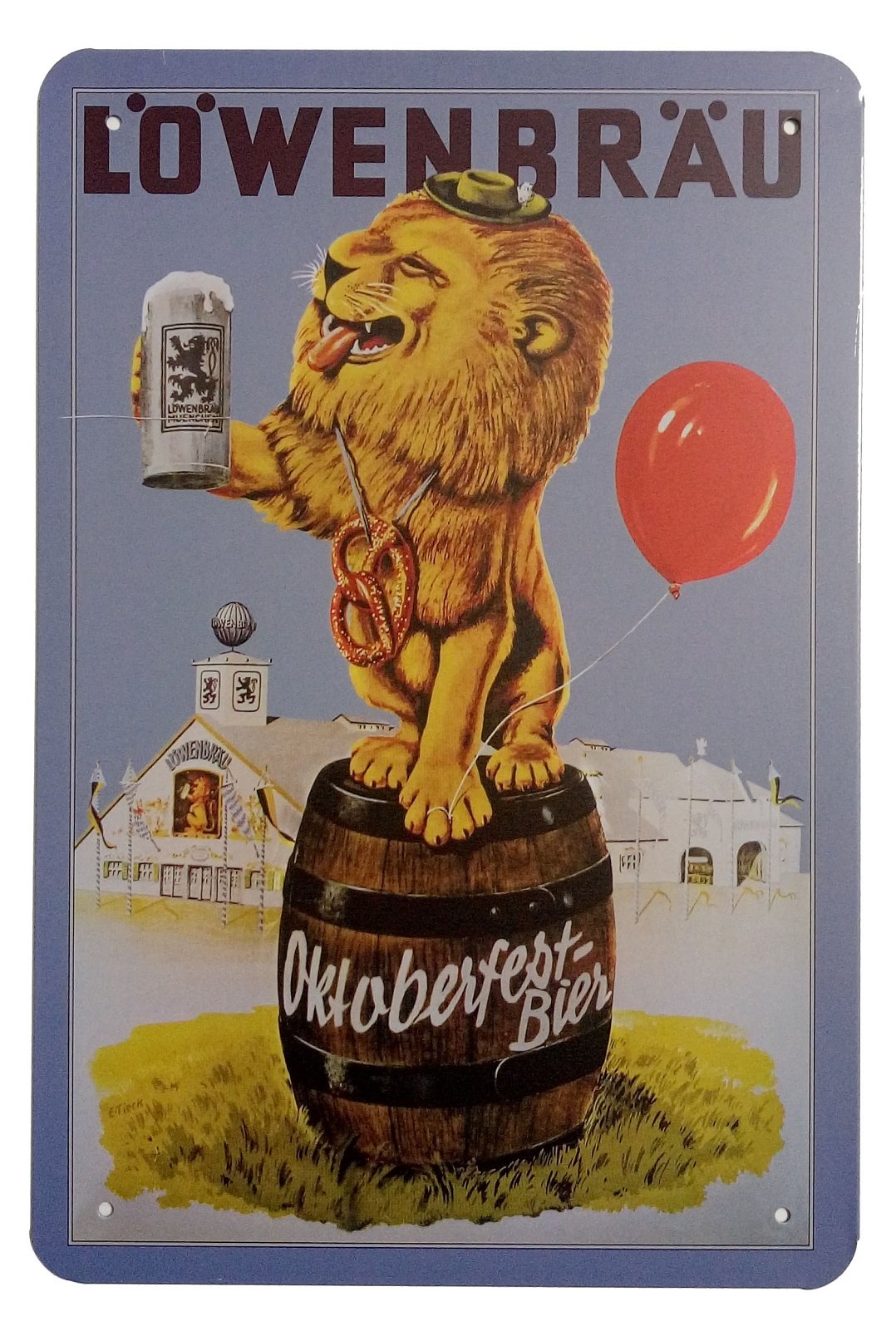 Vintage Lowenbrau Beer Tin Sign - Retro Metal Wall Decor for Home, Bar, Pub & Man Cave - 12x8 Inches Rustic German Beer Advertising Art