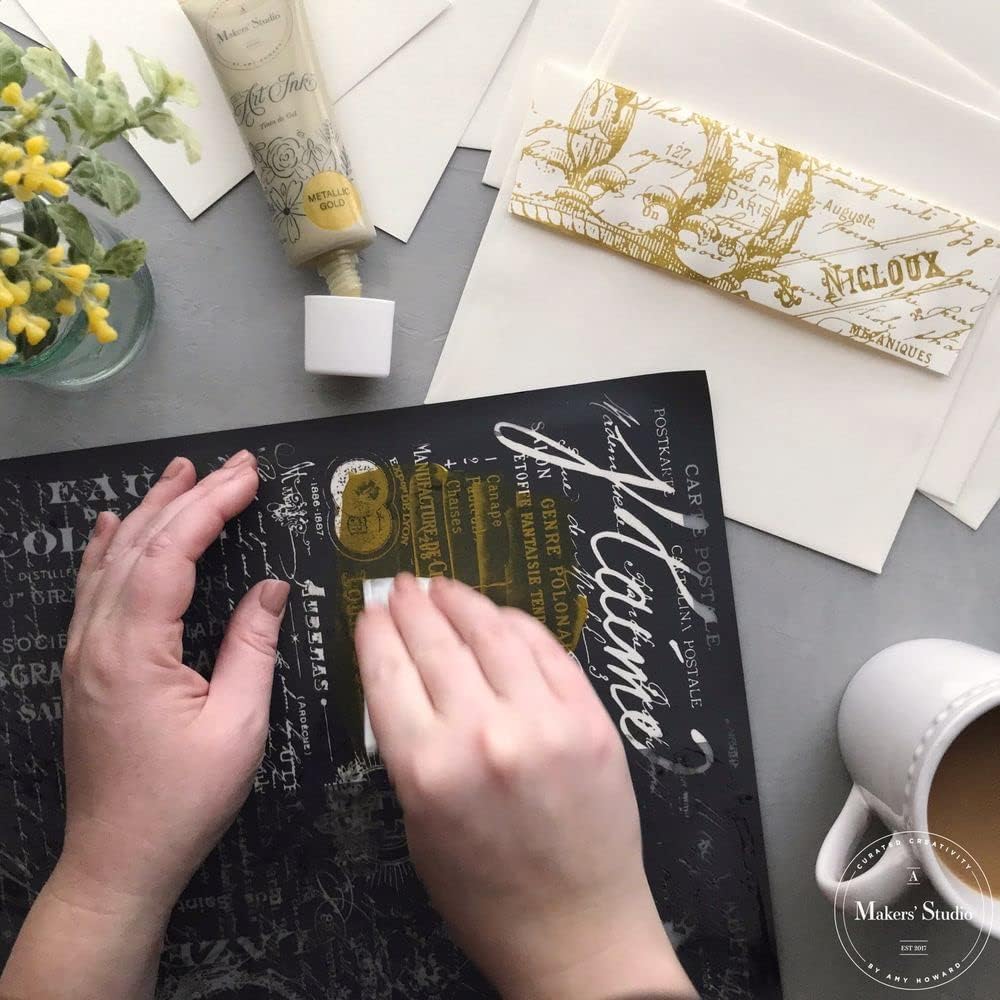 Reusable Mesh Adhesive Stencil - Parisian Script Design for Painting, Chalk Paste Transfers & Silk Screen (12x18) | Perfect for DIY Crafts, Home Decor & Wall Art Projects | A Makers' Studio