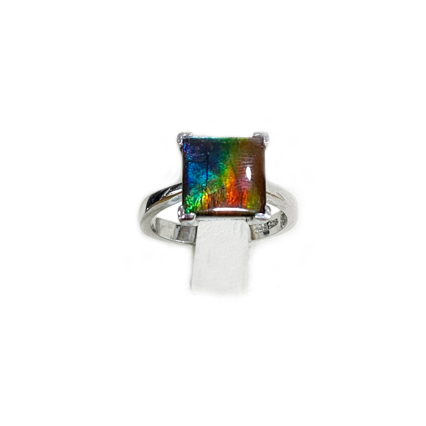 14K White Gold Ammolite Ring - Elegant Gemstone Jewelry for Women, Unique Iridescent Stone Engagement & Wedding Ring, Perfect Gift for Anniversary, Birthday & Special Occasions
