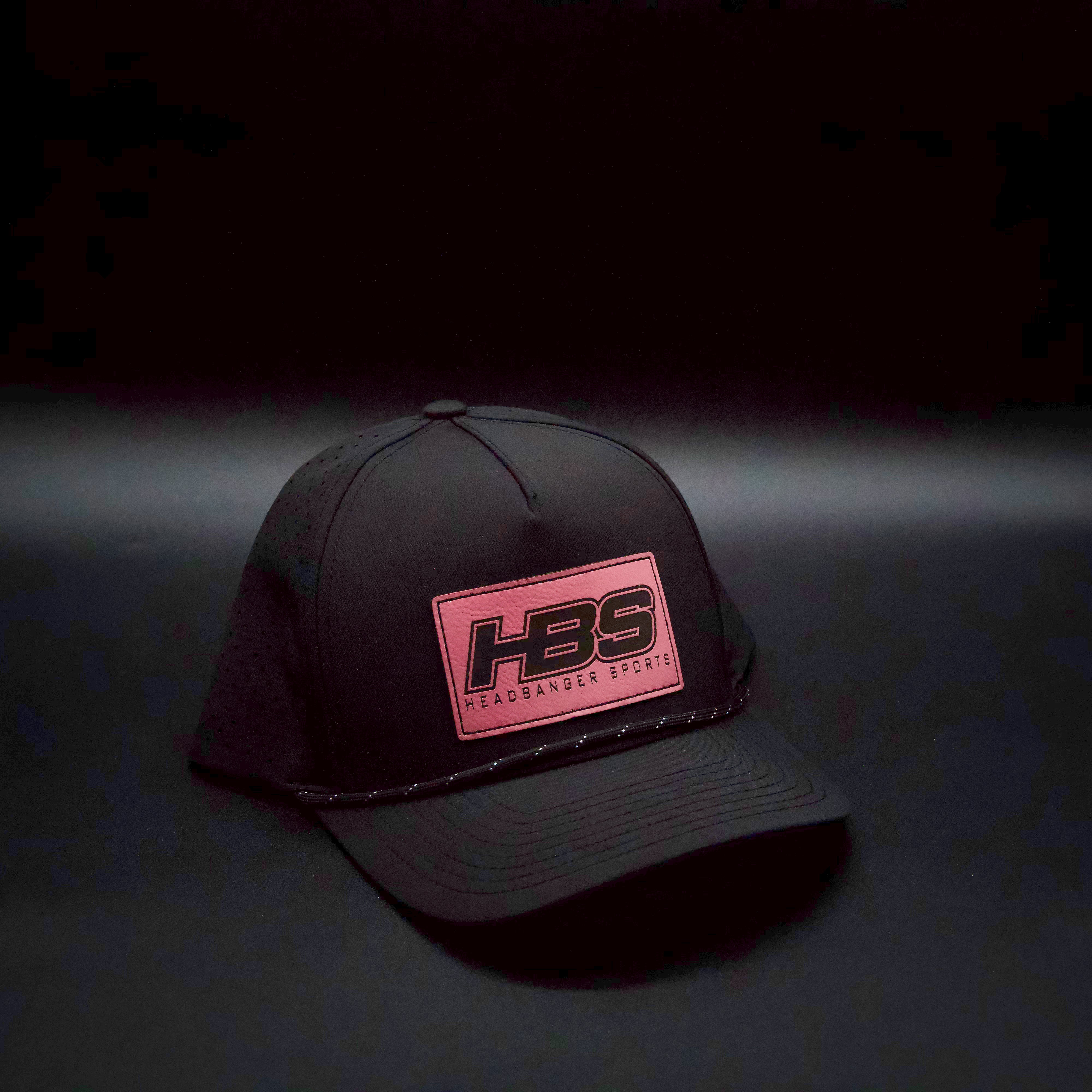 Headbanger Sports Exclusive Black P424 Perforated Snapback Hat - Faux Leather Patch, Pink HBS Logo | Stylish Streetwear & Casual Outfit Accessory for Men & Women