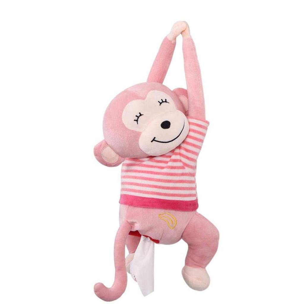 Cute Monkey Cartoon Hanging Tissue Box Case for Car - Pink Wall Mounted Napkin Holder, Car Interior Accessories for Girls (One Size) - Perfect for Road Trips, Office & Home Decor
