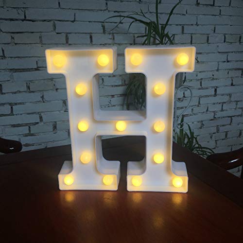 LED Marquee Letter Lights - Battery Powered Warm White Alphabet Wall Sign for Wedding, Birthday, Christmas Decor - H Light Up Letter for Home, Party, Restaurant & Event Decorations