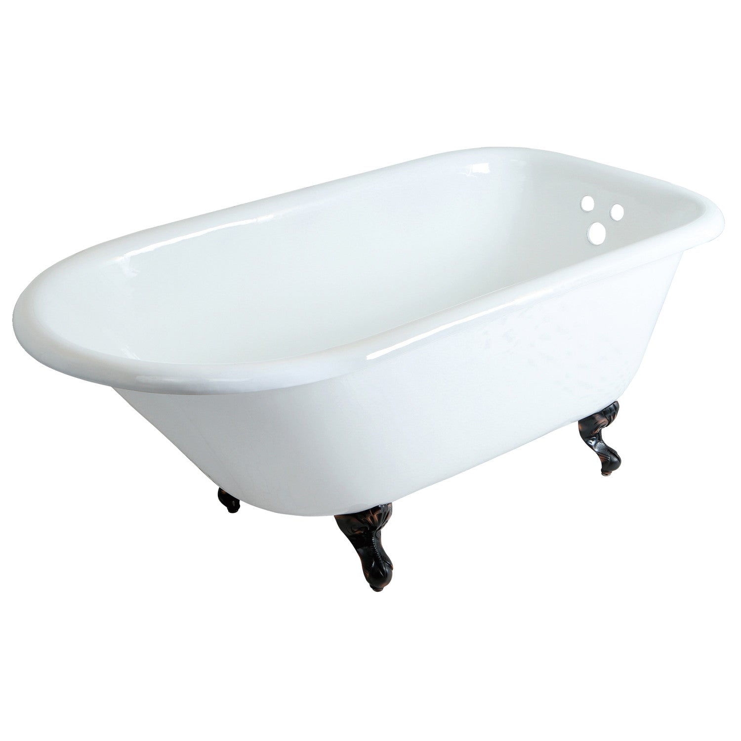 Aqua Eden 60 Inch White Cast Iron Clawfoot Bathtub - Oval Roll Top Design with Oil Rubbed Bronze Feet - Vintage Freestanding Tub for Bathroom Remodel & Luxury Spa Experience