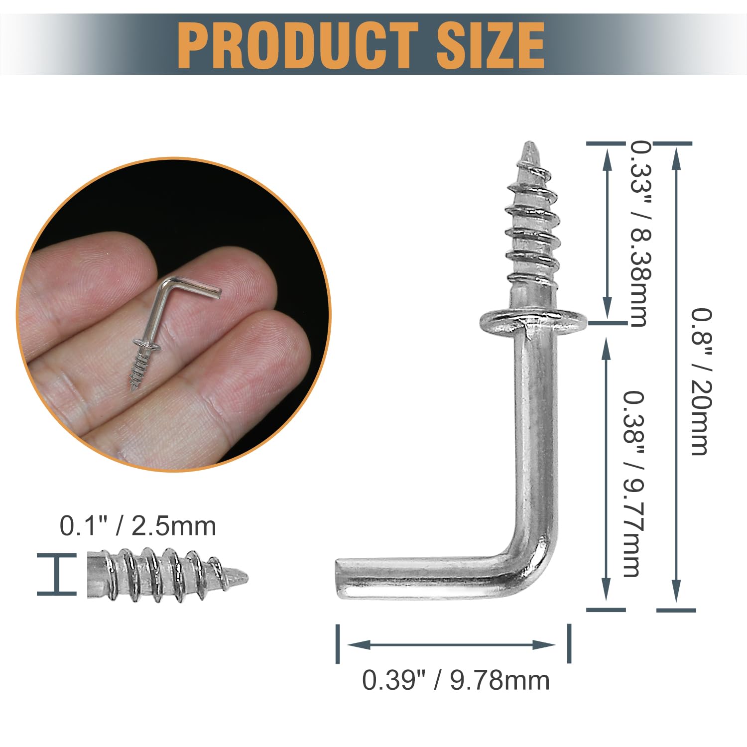 100Pcs Silver L Hooks - 1/2 Inch Small L Shaped Screw Hooks, Right Angle Square Bend Hanging Hooks for Wall Decor, Keys, Plants & DIY Projects - Durable Metal Hooks for Home & Office Organization