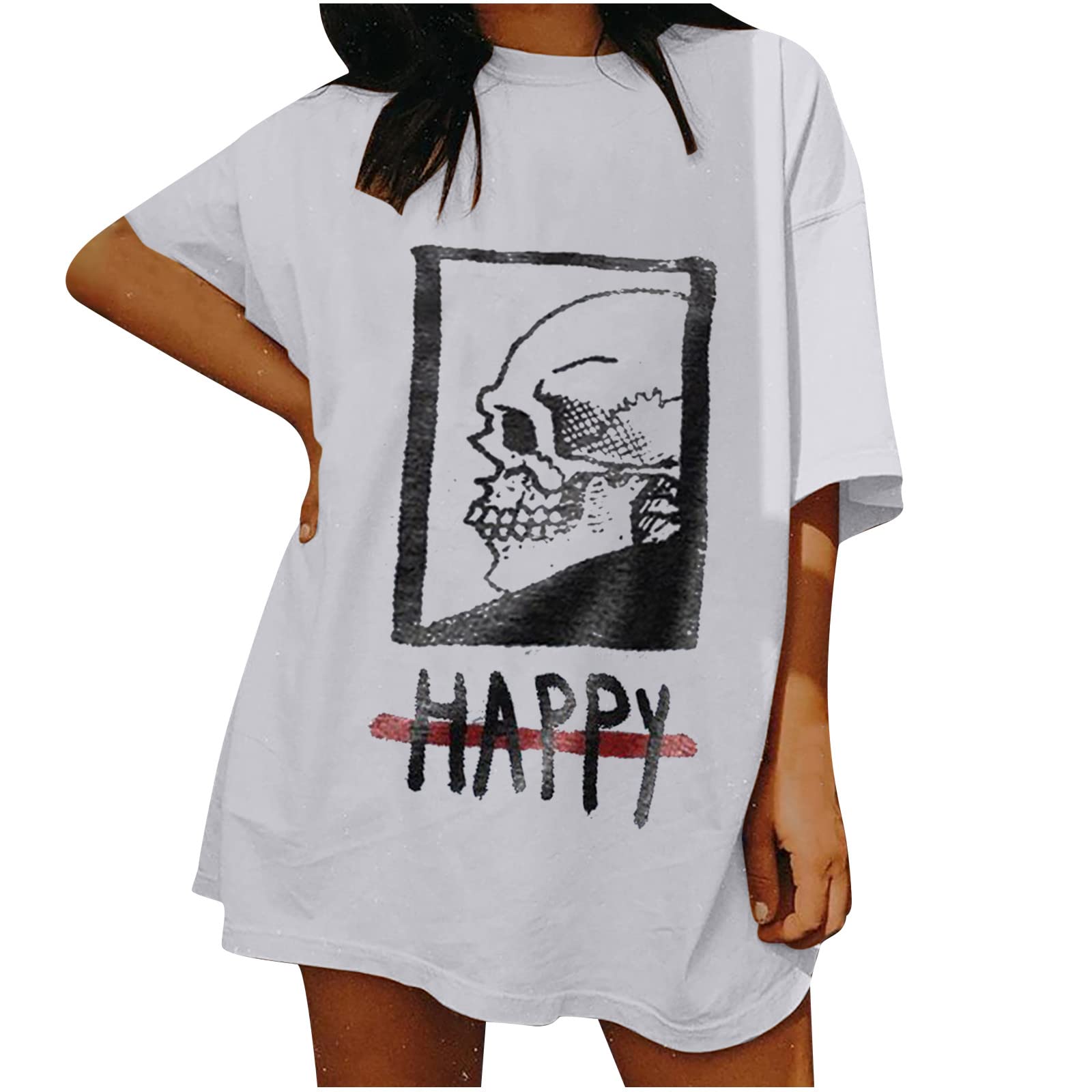 Women's Summer Tops - Short Sleeve Skull Print Round Neck Casual Loose Fit T-Shirts | Perfect for Beach Outings, Music Festivals & Streetwear Fashion