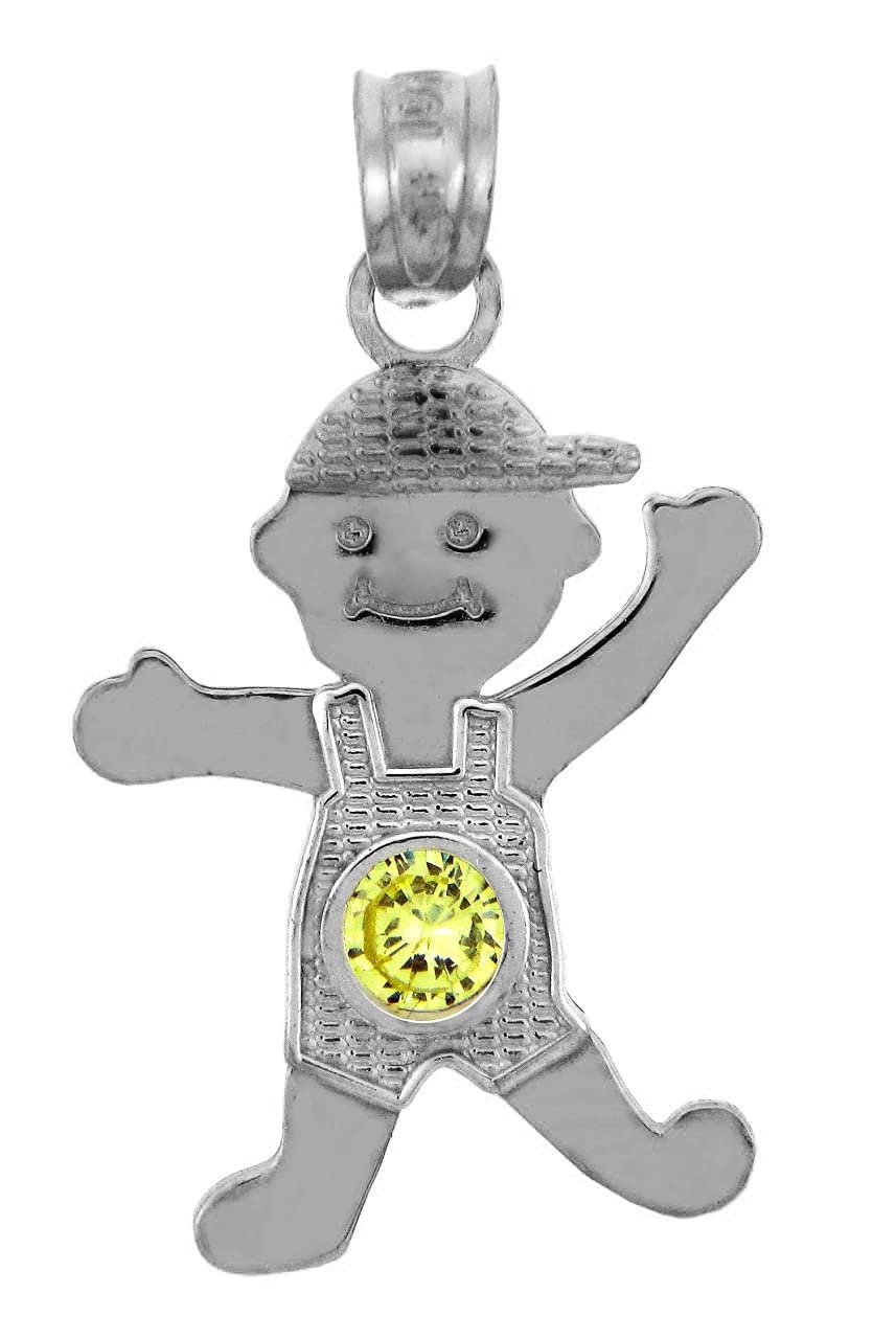 10K White Gold Baby Charms and Pendants with CZ Yellow Topaz Boy Birthstone - Perfect for Newborn Gifts, Christening Jewelry, and Baby Shower Presents