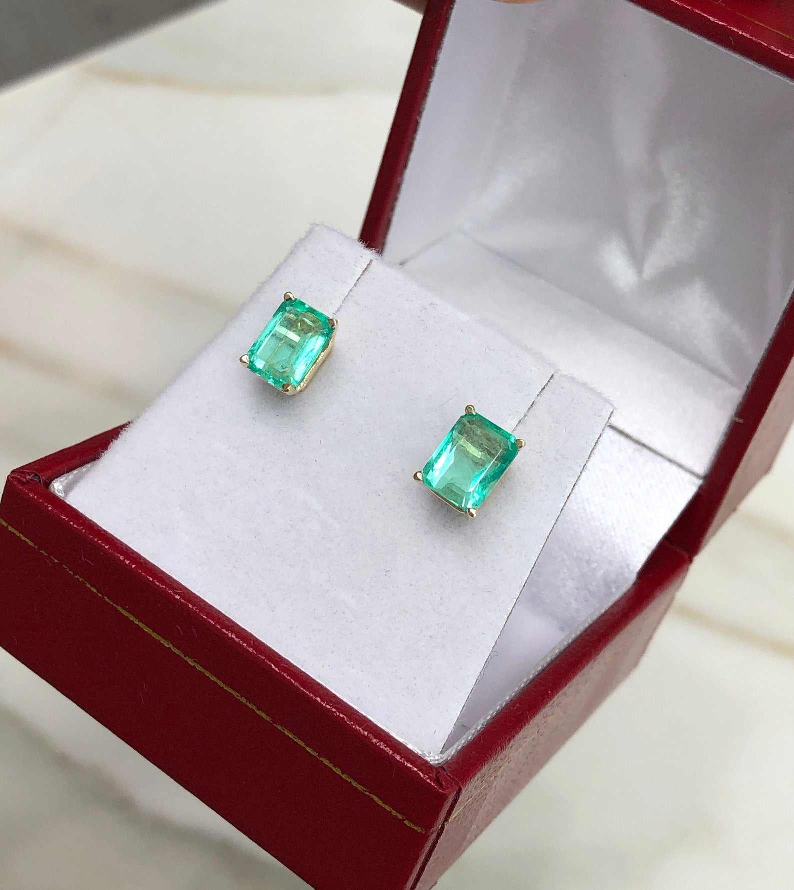 2.05 Carat Total Weight (TCW) Bright Rich Green Emerald Cut Stud Earrings in 14K Gold – Perfect for Weddings, Parties & Special Occasions