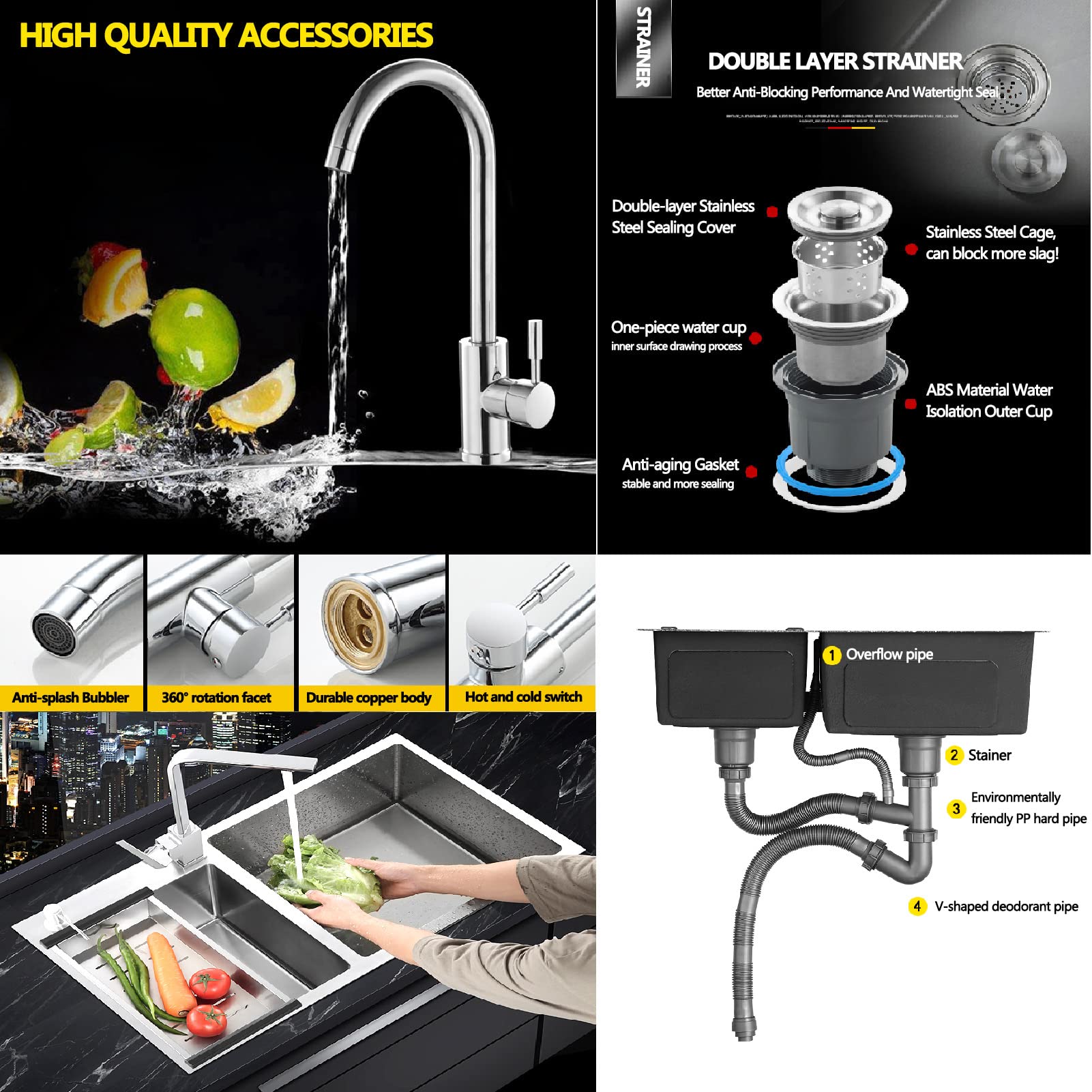 Stainless Steel Undermount Double Bowl Kitchen Sink with Workstation & Faucet Combo - Large Capacity 2-Compartment Top Mount Sink for Home Kitchens & Bars | Perfect for Meal Prep, Dishwashing & Entertaining