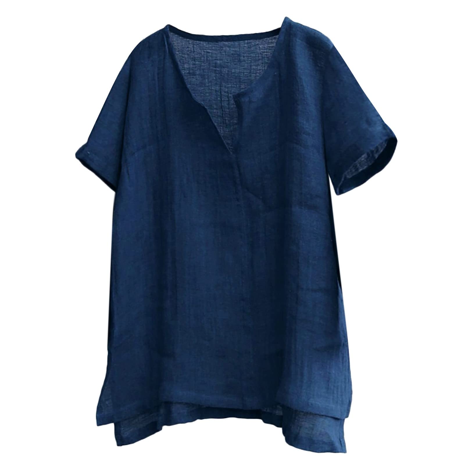 KAQQ Plus Size Men's T-Shirts - 2022 Casual Summer Short Sleeve Cotton Linen V-Neck Tee for Beach, Travel & Everyday Wear