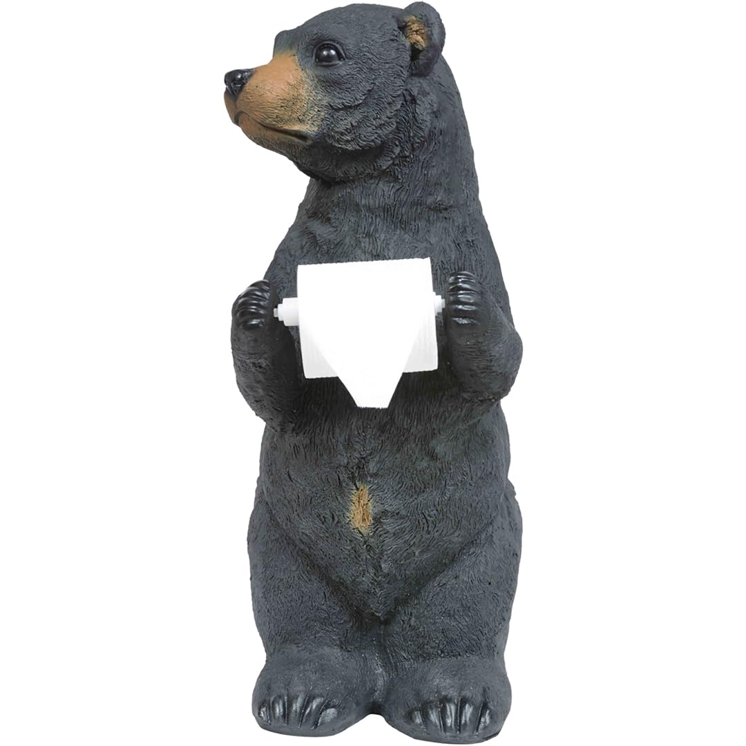 Black Bear Cub Standing Toilet Paper Holder - Cute Animal-Themed Bathroom Decor for Kids & Adults - Perfect for Home, RV, and Cabin Bathrooms