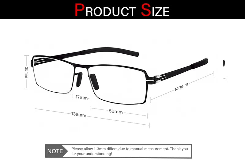 Aimee Unisex Full Rim Square Screwless Stainless Steel Eyeglasses Frame 5085 - Lightweight Durable Glasses for Men & Women - Perfect for Reading, Work, and Everyday Wear