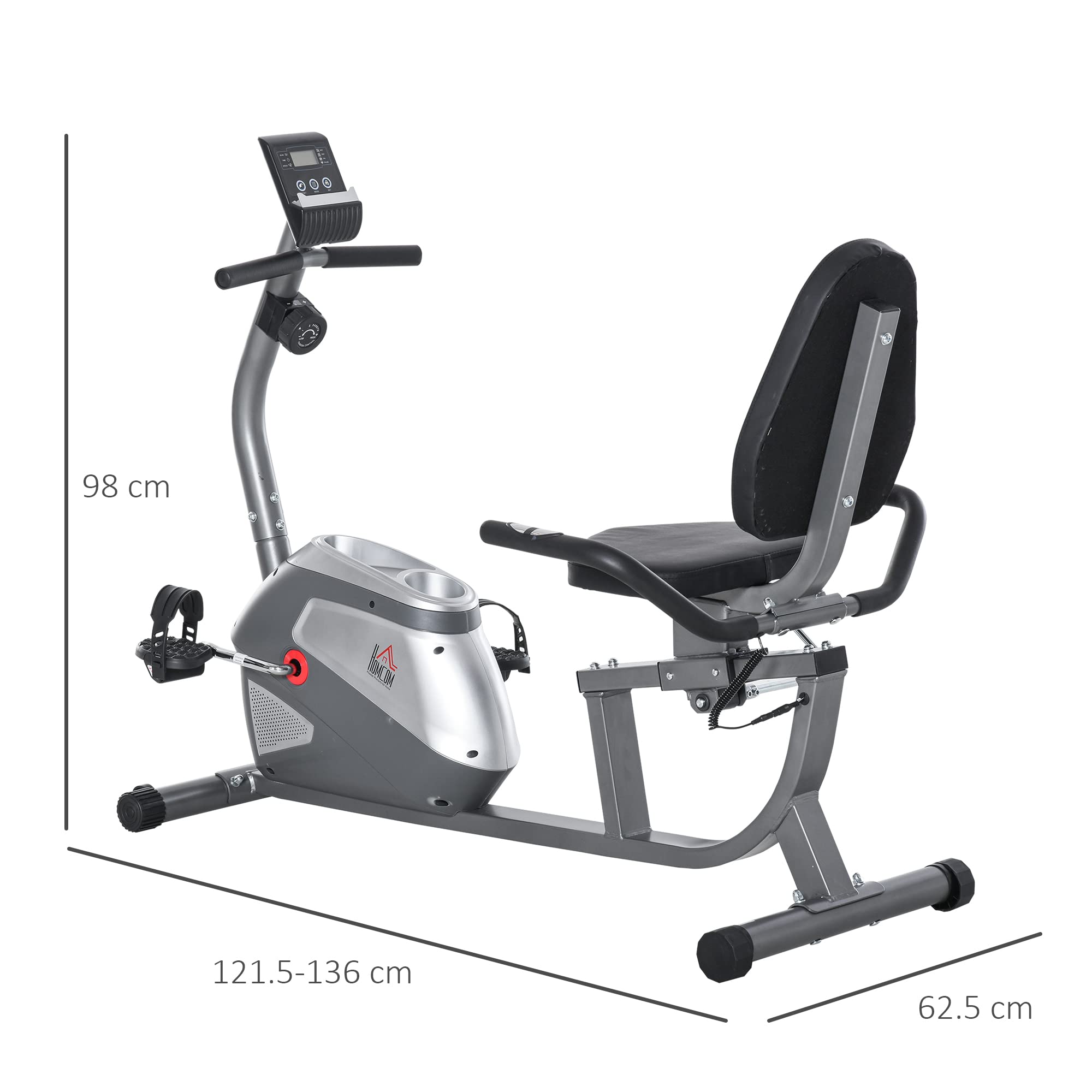 HOMCOM Adjustable Recumbent Exercise Bike with Backrest & Seat, Professional Magnetic Cardio Bike, 8 Resistance Levels & LCD Monitor - Perfect for Home Gym, Physical Therapy & Low-Impact Workouts
