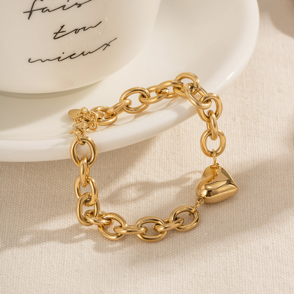 Vintage Heart Pendant Chain Bracelet for Women - Elegant Gold/Silver Jewelry Gift for Valentine's Day, Anniversary & Special Occasions