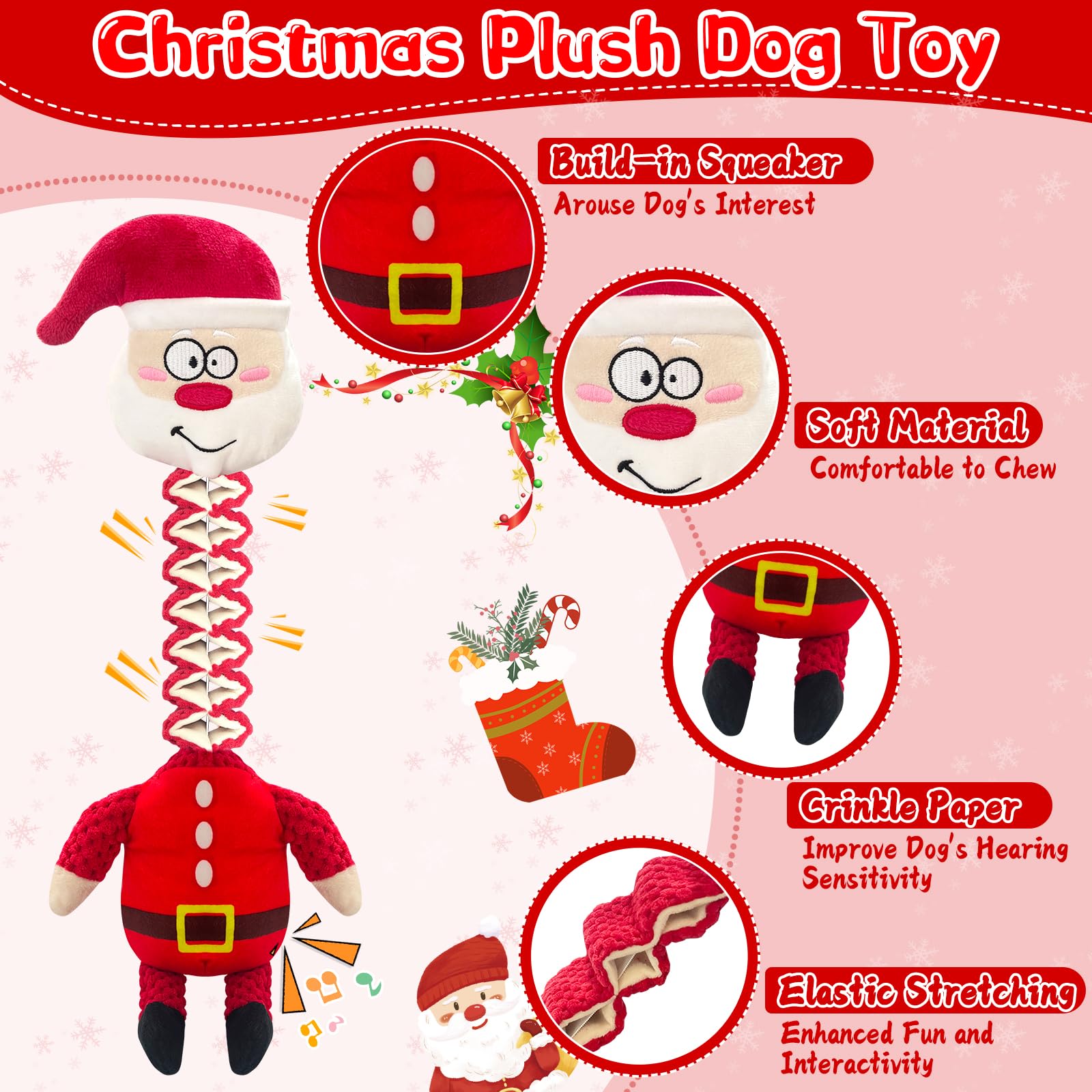 Christmas Large Interactive Dog Toys - Squeaky Plush Stuffed Chew Toy for Big Dogs | Durable Santa-Themed Puppy Toys for Small, Medium & Large Breeds | Perfect for Holiday Playtime & Training