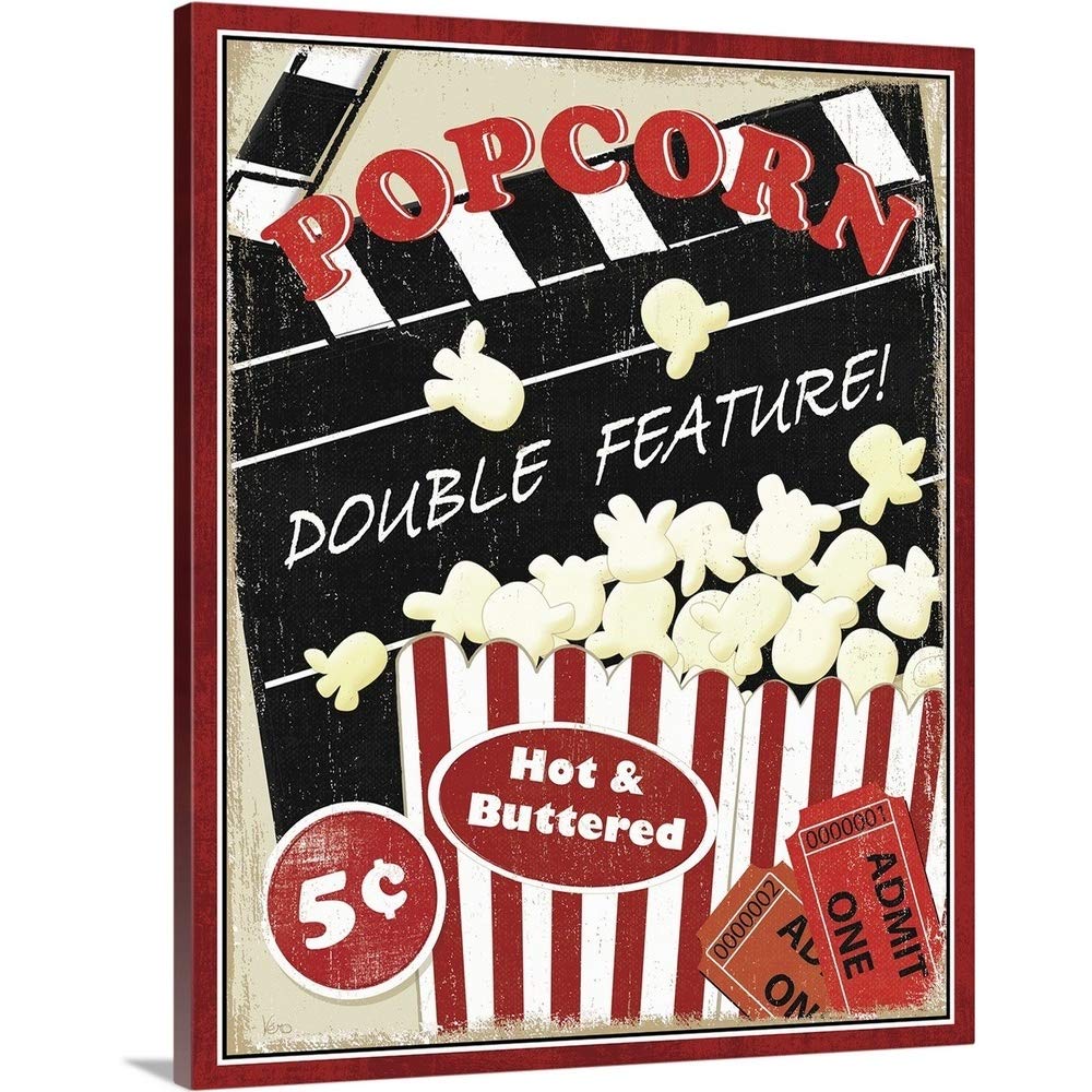 CANVAS ON DEMAND At the Movies Canvas Wall Art Print by Veronique Charron - Retro Movie Theater Decor 24x30 Inch - Perfect for Living Room, Bedroom & Home Theater Decor