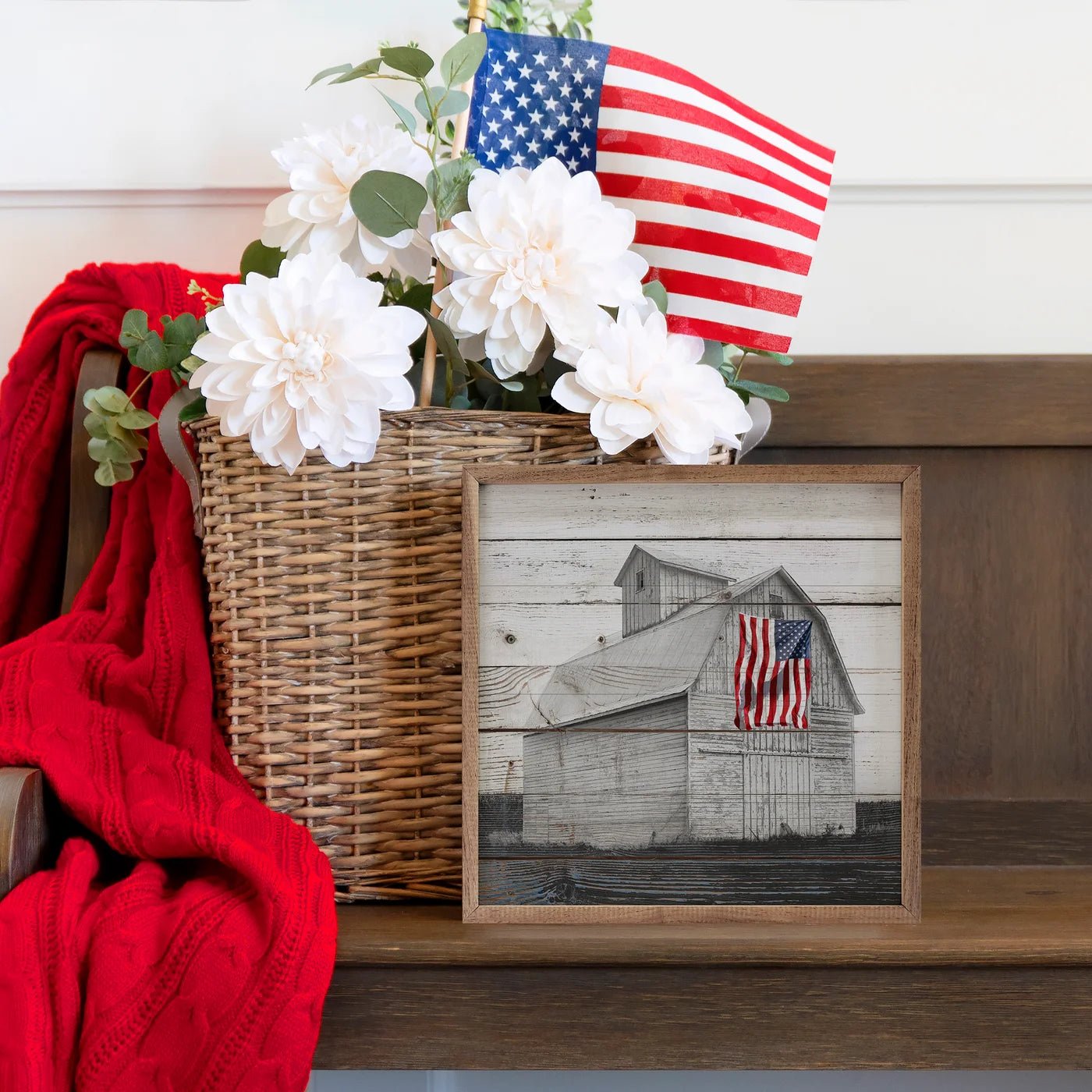 Black and White Flag Framed Print on Rustic Barn Wood - Perfect for Farmhouse, Cabin, and Patriotic Home Decor