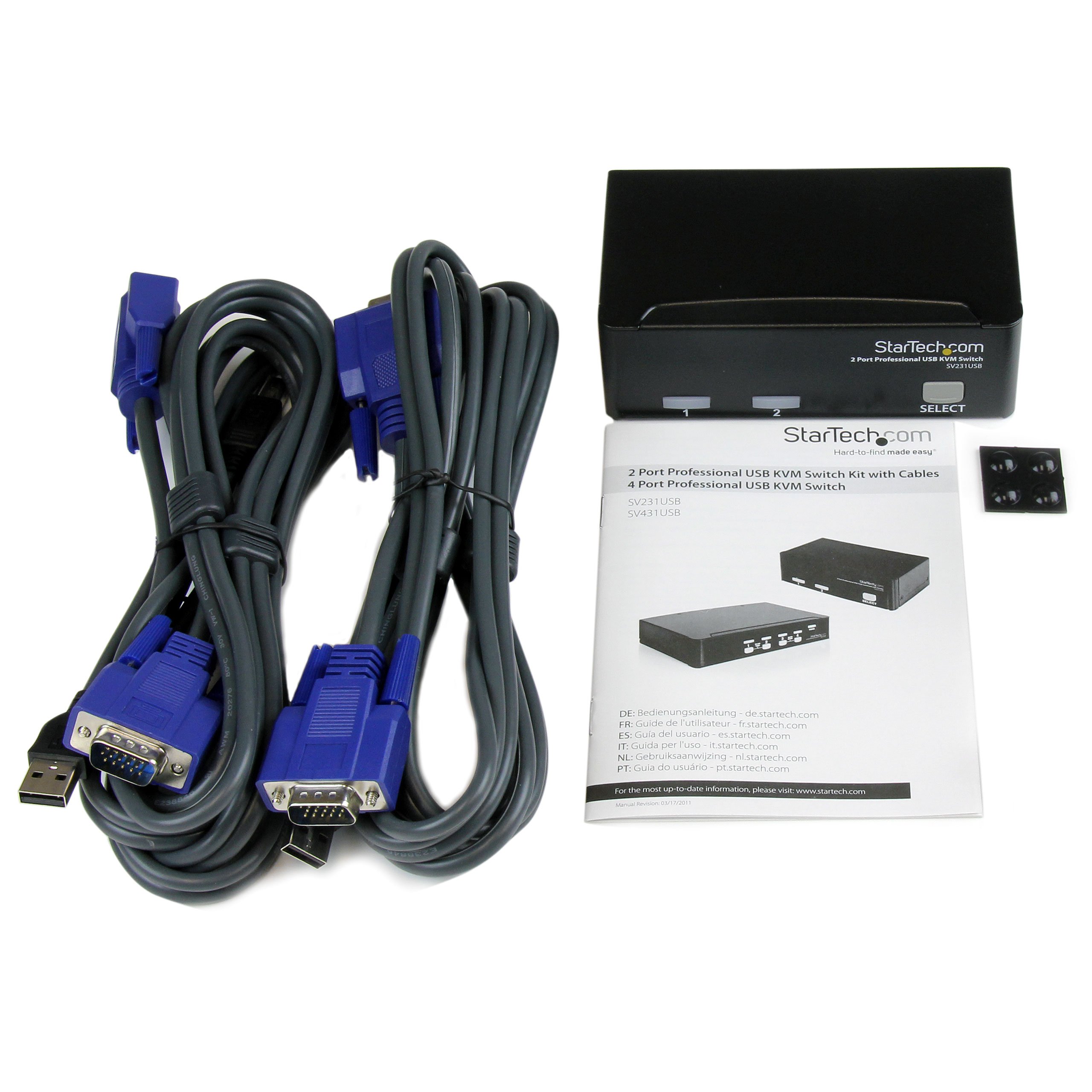 StarTech 2-Port USB KVM Switch Kit with Cables (SV231USBGB) - Dual Monitor Control for Home & Office Computers | Seamless Keyboard, Video, Mouse Switching Between 2 PCs
