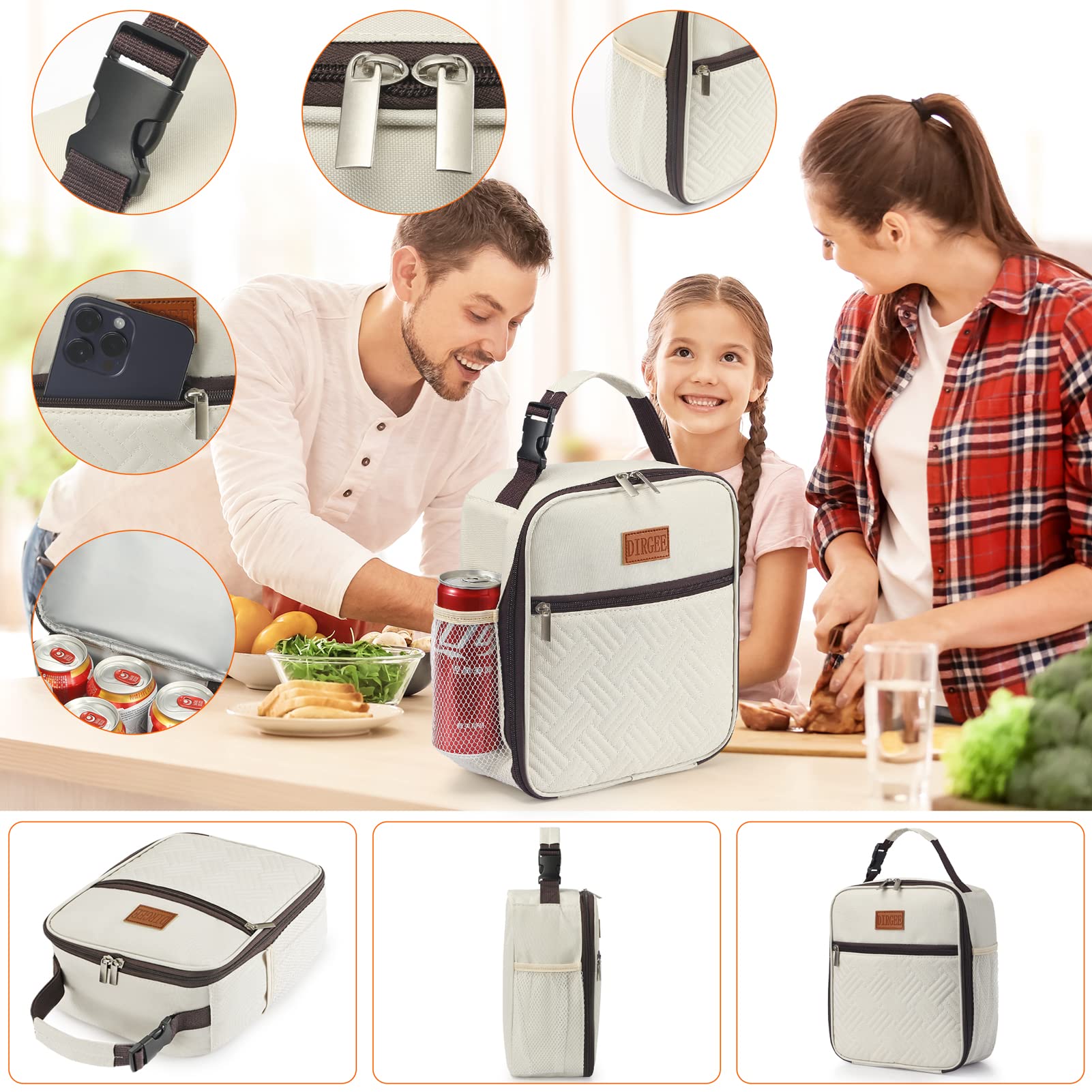 Insulated Lunch Bag for Women & Men - Leakproof Freezable Cooler Bag for Office Work, School, Picnics & Travel - Reusable Portable Lunch Box (White)