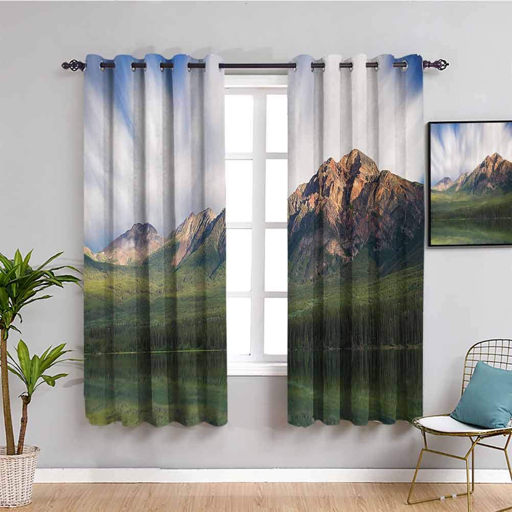 Scenic Mountain Valley Blackout Window Shades - 72x84 Inch Green & White Room Darkening Curtains for Living Room & Bedroom | Perfect for Rustic, Countryside Home Decor & Light Blocking