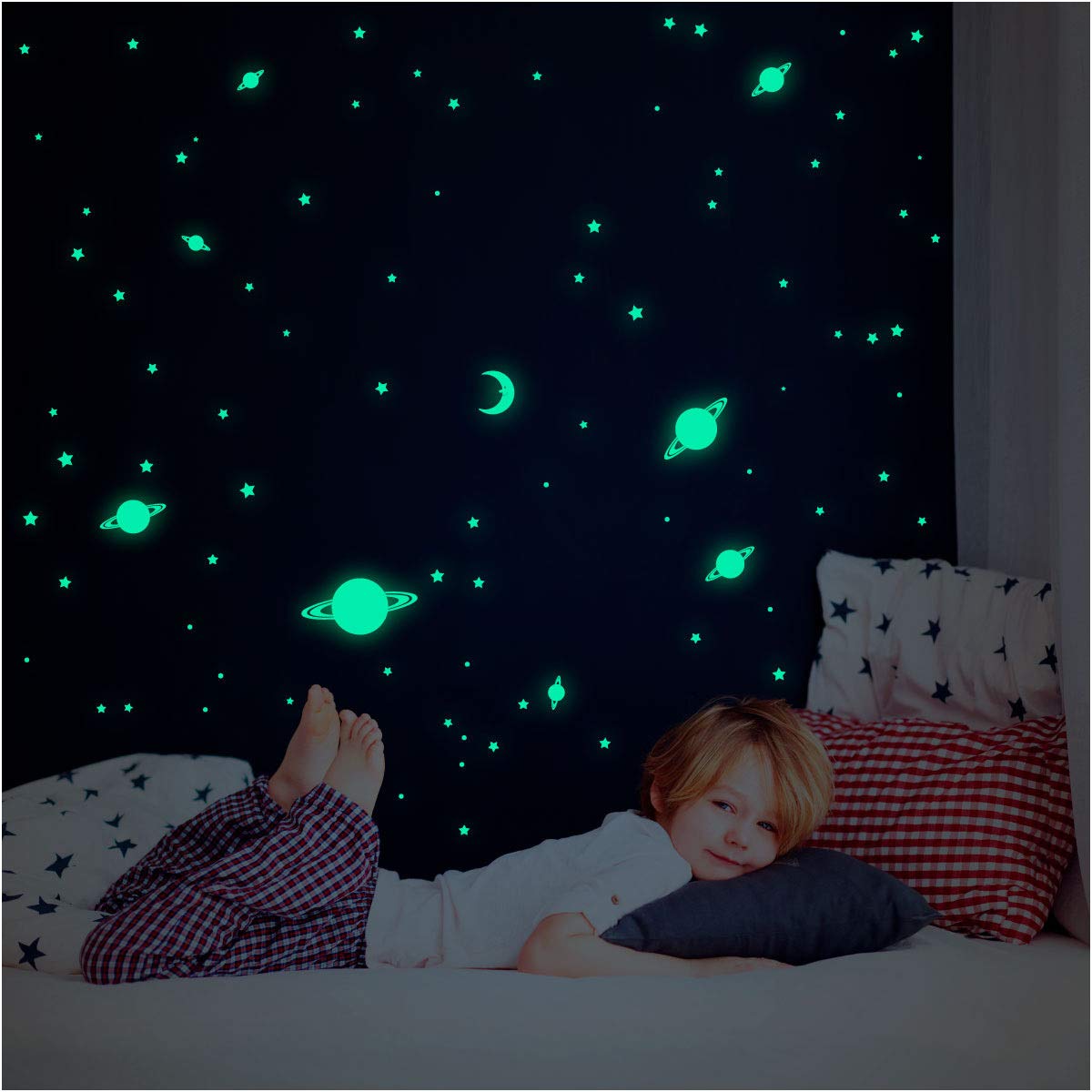 Ambiance-Live Sticker Univers 150 Glow in The Dark Stars and Planets - Decorate Kids Room, Bedroom Ceiling & Create Magical Night Sky