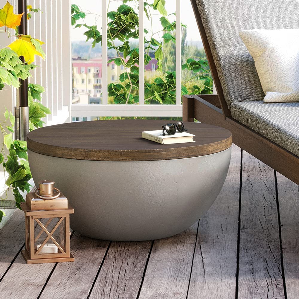 HOMPUS Modern Drum Shaped Side Table - Stylish End Table & Accent Nightstand for Living Room, Bedroom, Balcony or Outdoor Use - Easy No Assembly Home Decor - Perfect for Small Spaces, Coffee Table Alternative & Guest Room Furniture