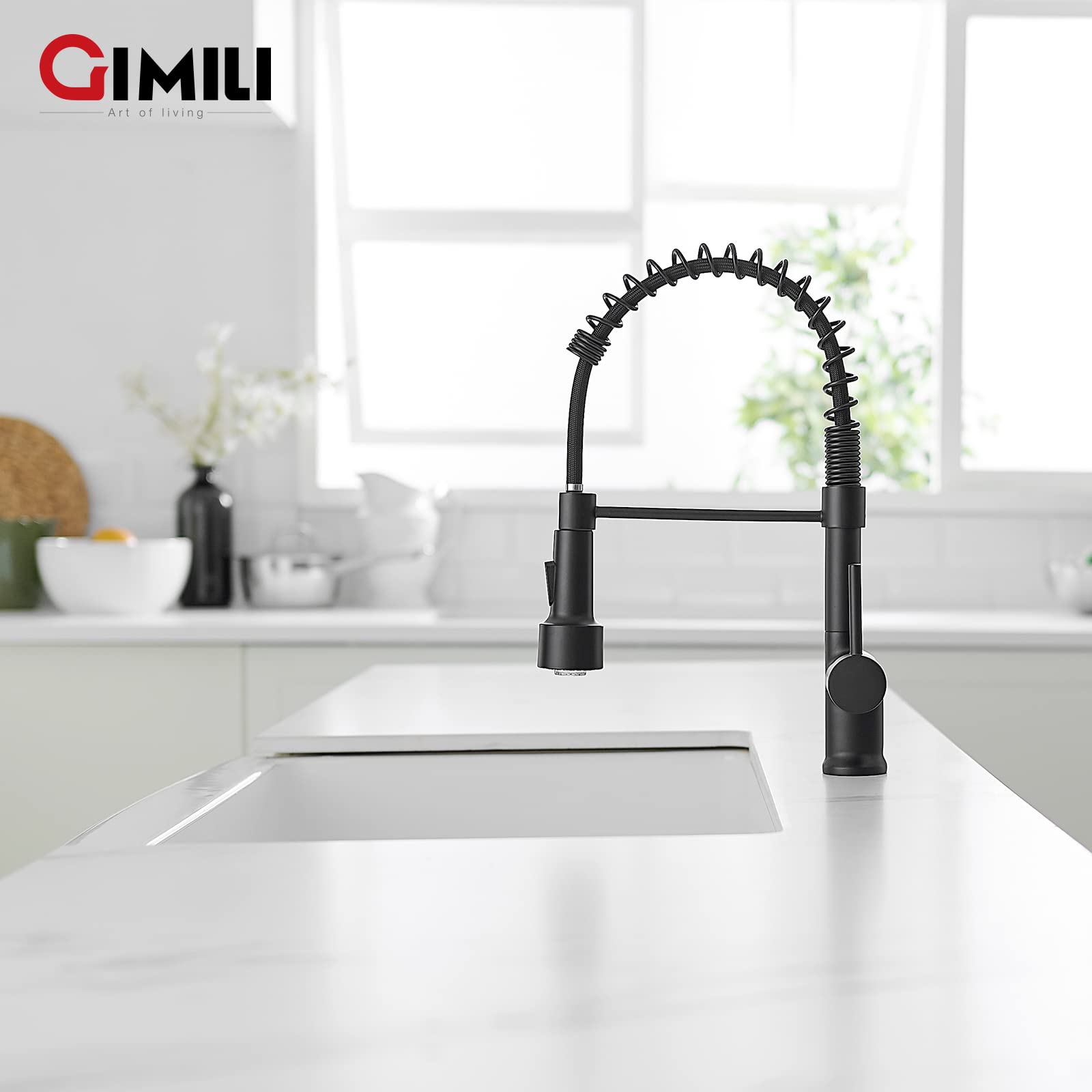 GIMILI Matte Black Kitchen Faucet with Pull Down Sprayer & Soap Dispenser - Single Handle LED Sink Faucet for Modern Kitchens | Perfect for Cooking, Washing Dishes & Food Prep