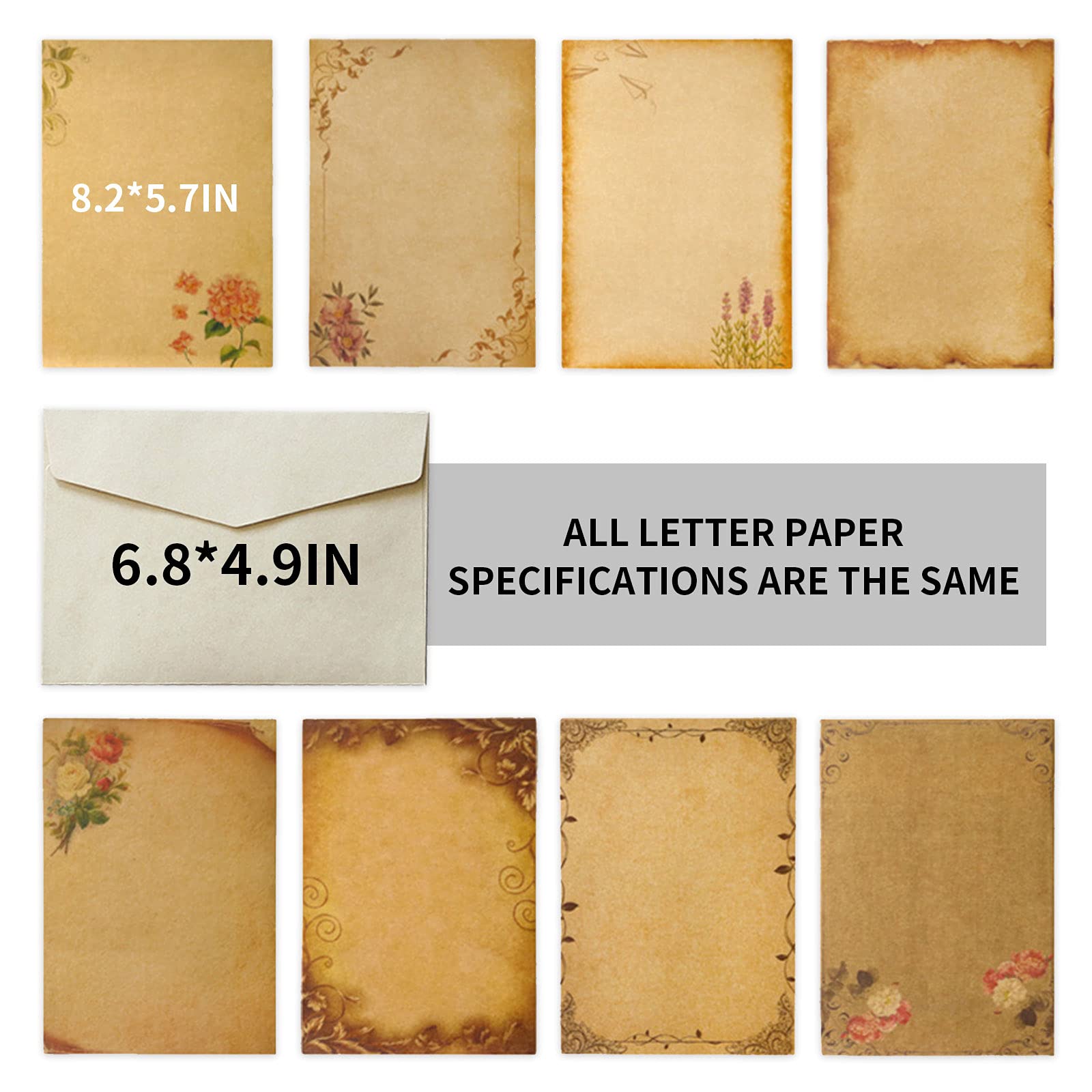 Vintage Stationery Paper and Envelopes Set - 4 Pack Aged Writing Paper with Retro Design for Letter Writing, Journaling & Scrapbooking