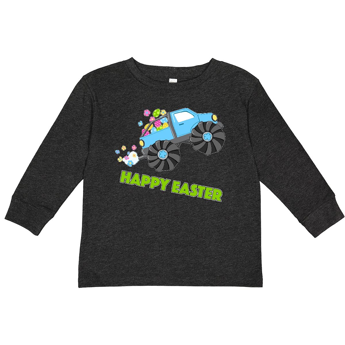 Inktastic Happy Easter Monster Truck Toddler Long Sleeve T-Shirt - Cute Boys' Graphic Tee for Easter Celebration, Spring Outfits & Holiday Photos