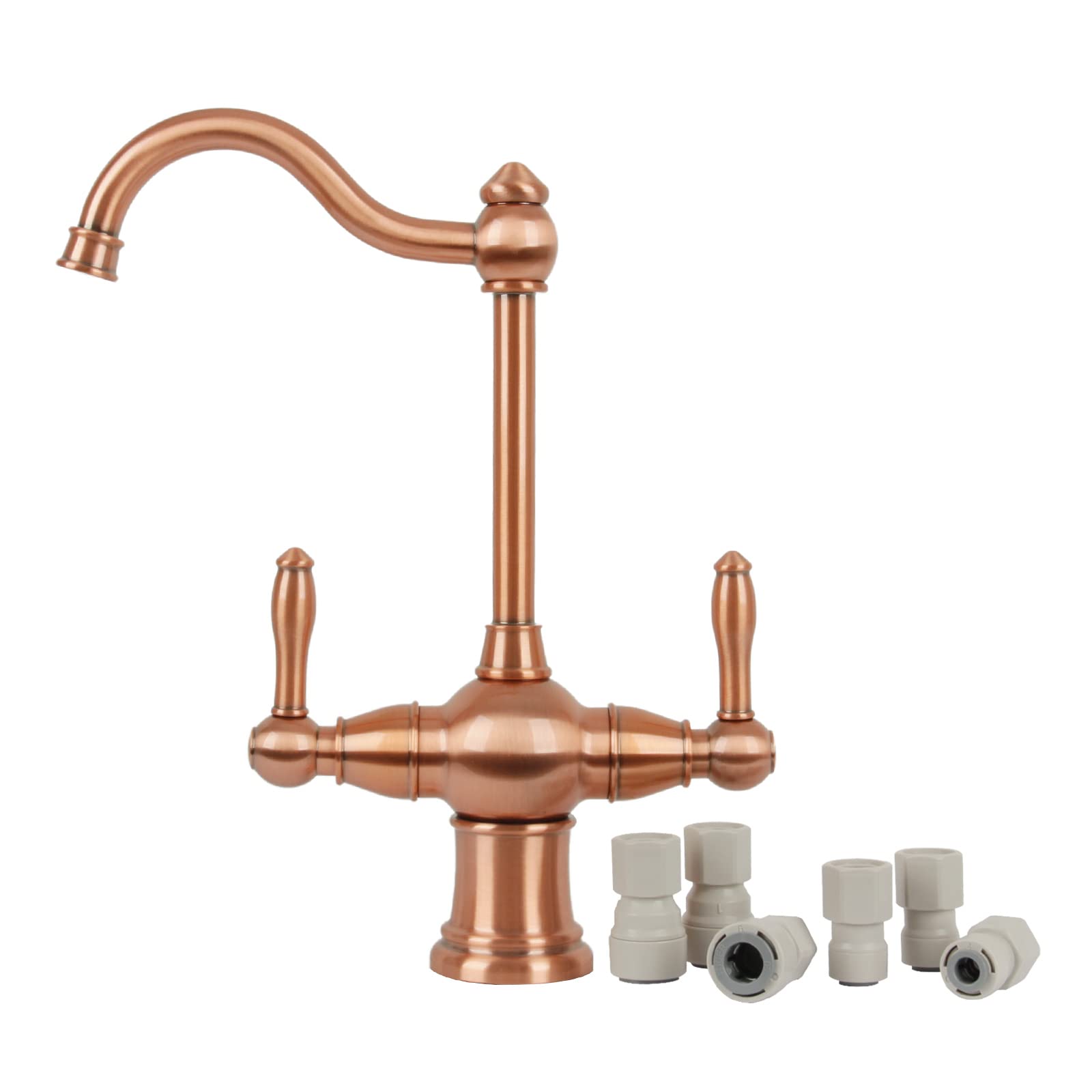 2-Handle Copper Drinking Water Filter Faucet - Dual Lever Hot & Cold Water Dispenser for Instant Hot Water Tanks & Filtration Systems | Perfect for Kitchen Sinks, RV Water Systems & Home Purification
