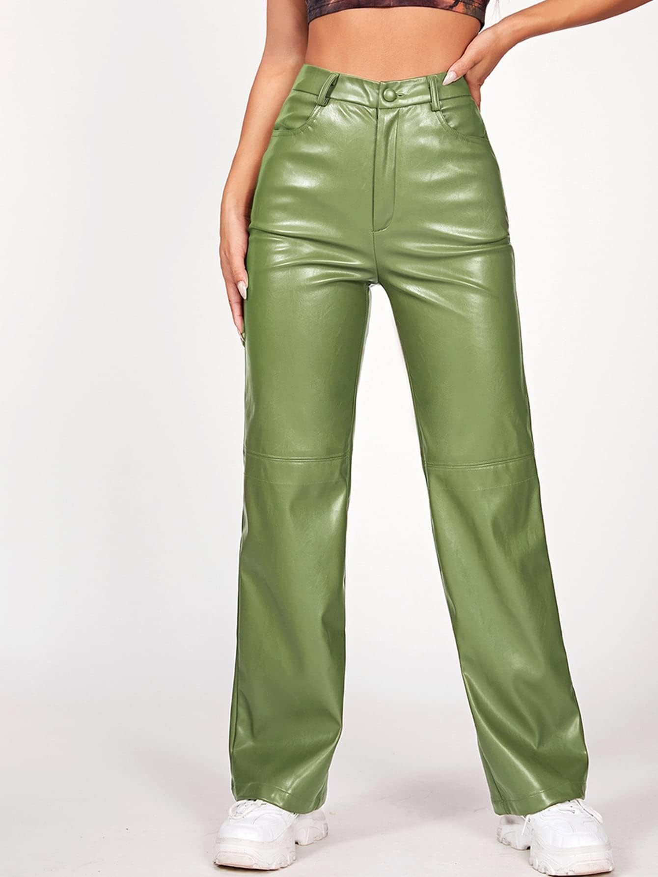 Premium Women's Leather Pants - Black Straight Leg Trousers for Business & Casual Wear (Large Size) | Office Outfits, Date Night & Fall Fashion Styling