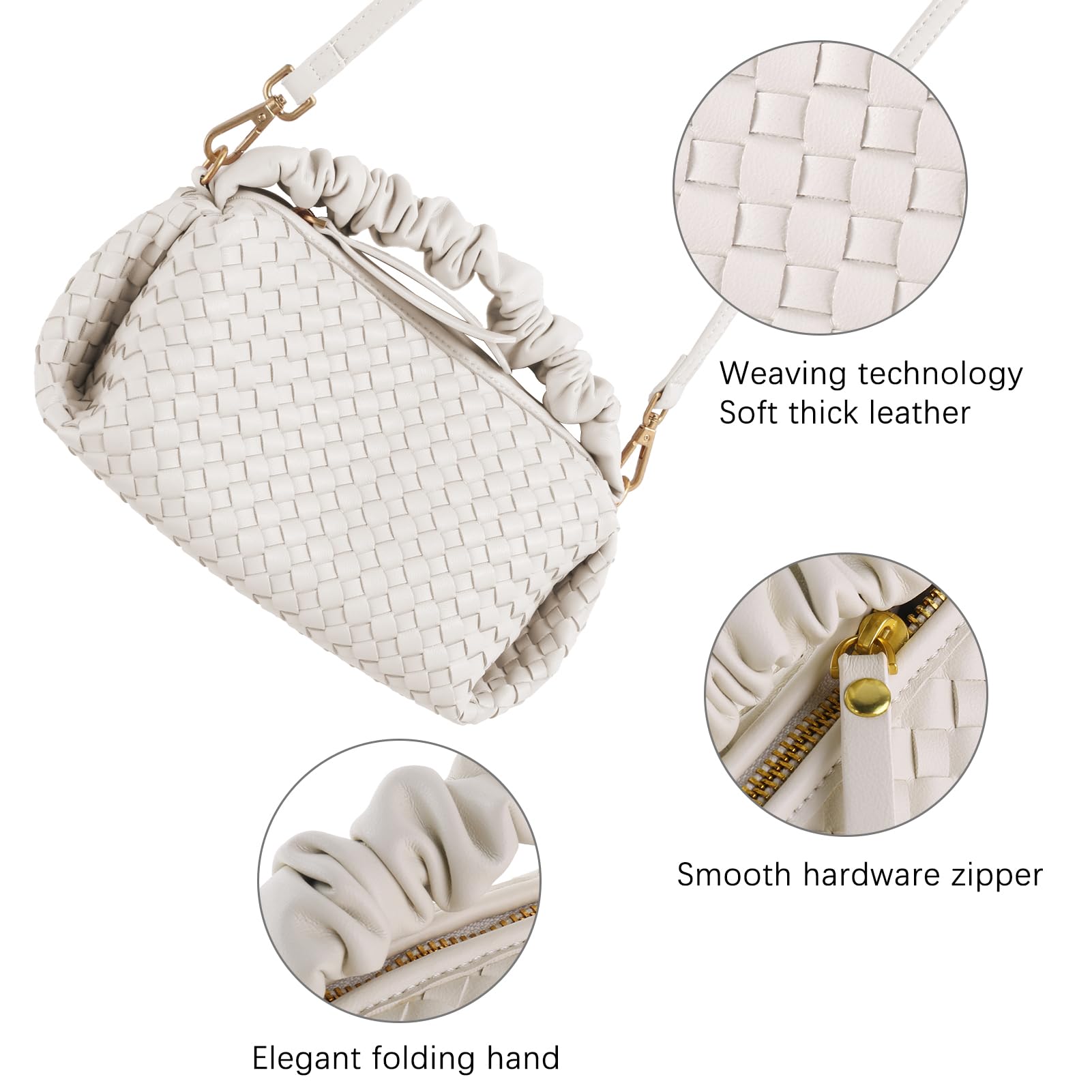 Vegan Leather Woven Crossbody Bag for Women - Detachable Strap Shoulder Bag & Wristlet Clutch Purse | Stylish Everyday Handbag for Work, Travel, and Date Night