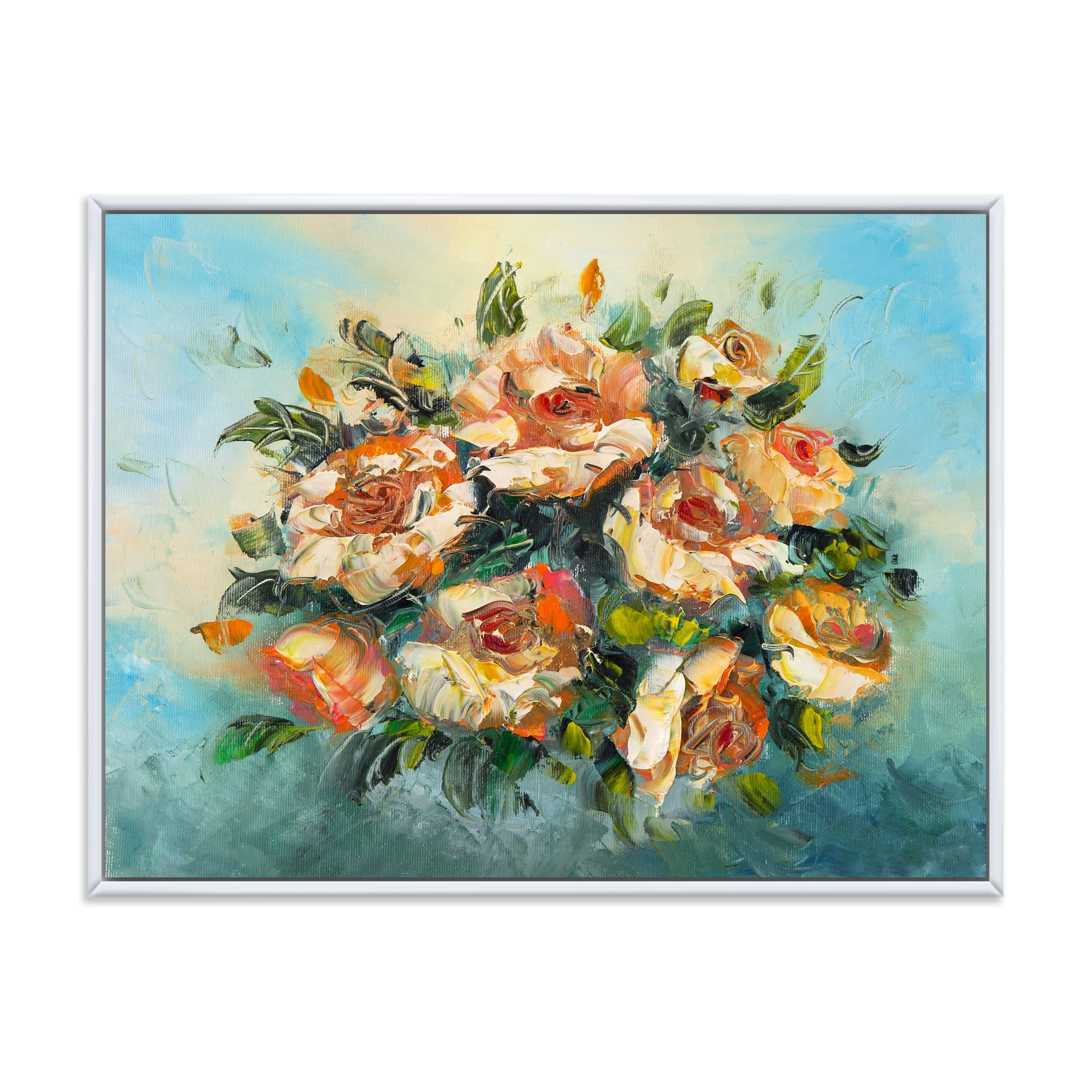DesignQ Vintage Dark Pink Floral Bouquet Canvas Wall Art Print - Traditional Framed Home Decor for Living Room, Bedroom & Office